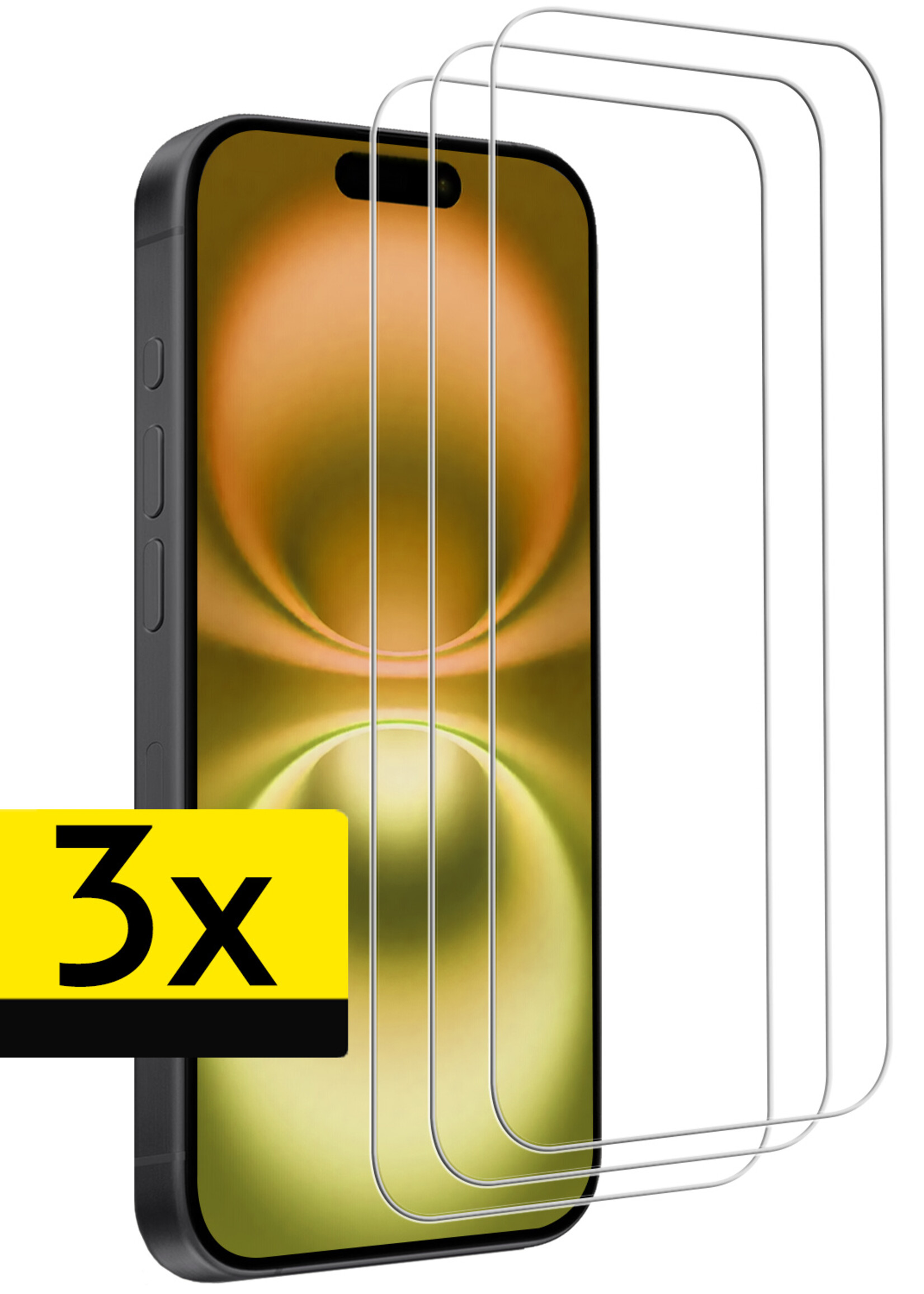 LUQ Screenprotector Geschikt voor iPhone 16 Screenprotector Volledig - Screenprotector Geschikt voor iPhone 16 Screenprotector Bescherm Glas - 3 Stuks