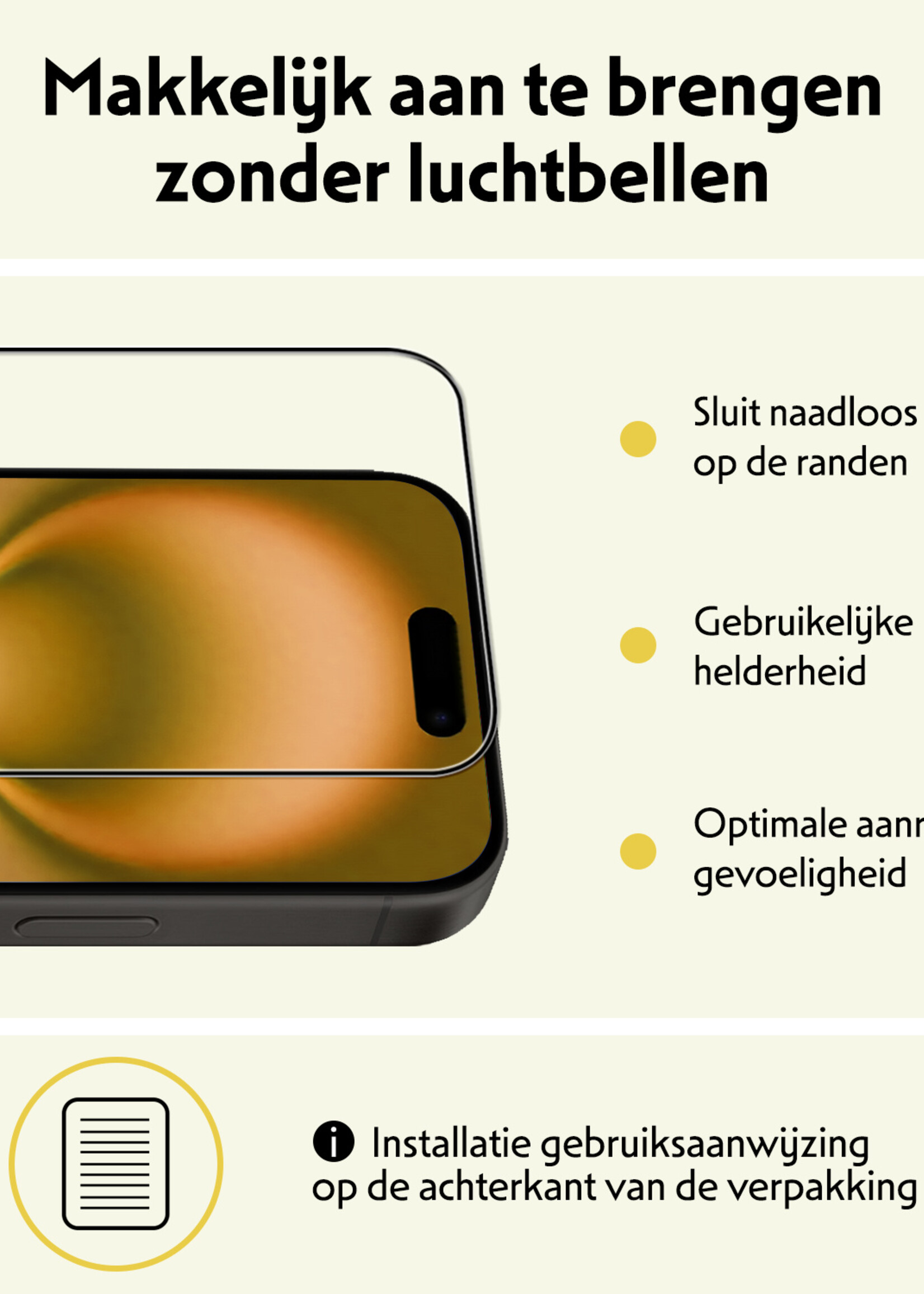 LUQ Screenprotector Geschikt voor iPhone 16 Screenprotector Glas Full Cover - Screenprotector Geschikt voor iPhone 16 Screenprotector Full Cover