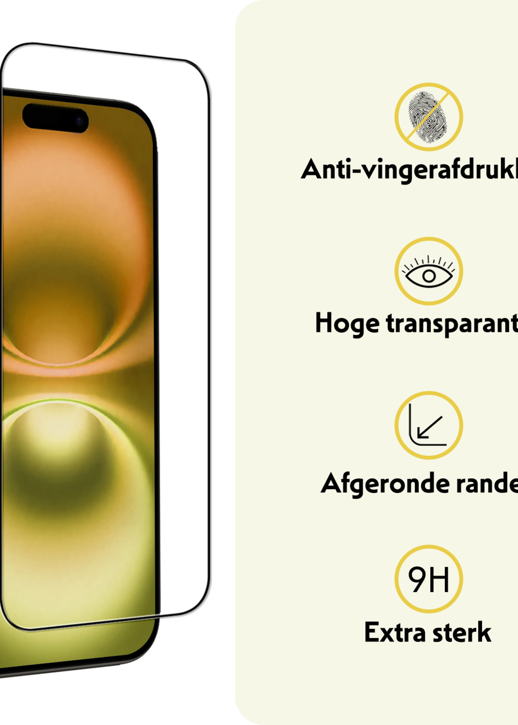 LUQ Screenprotector Geschikt voor iPhone 16 Screenprotector Glas Full Cover - Screenprotector Geschikt voor iPhone 16 Screenprotector Full Cover - 2 Stuks