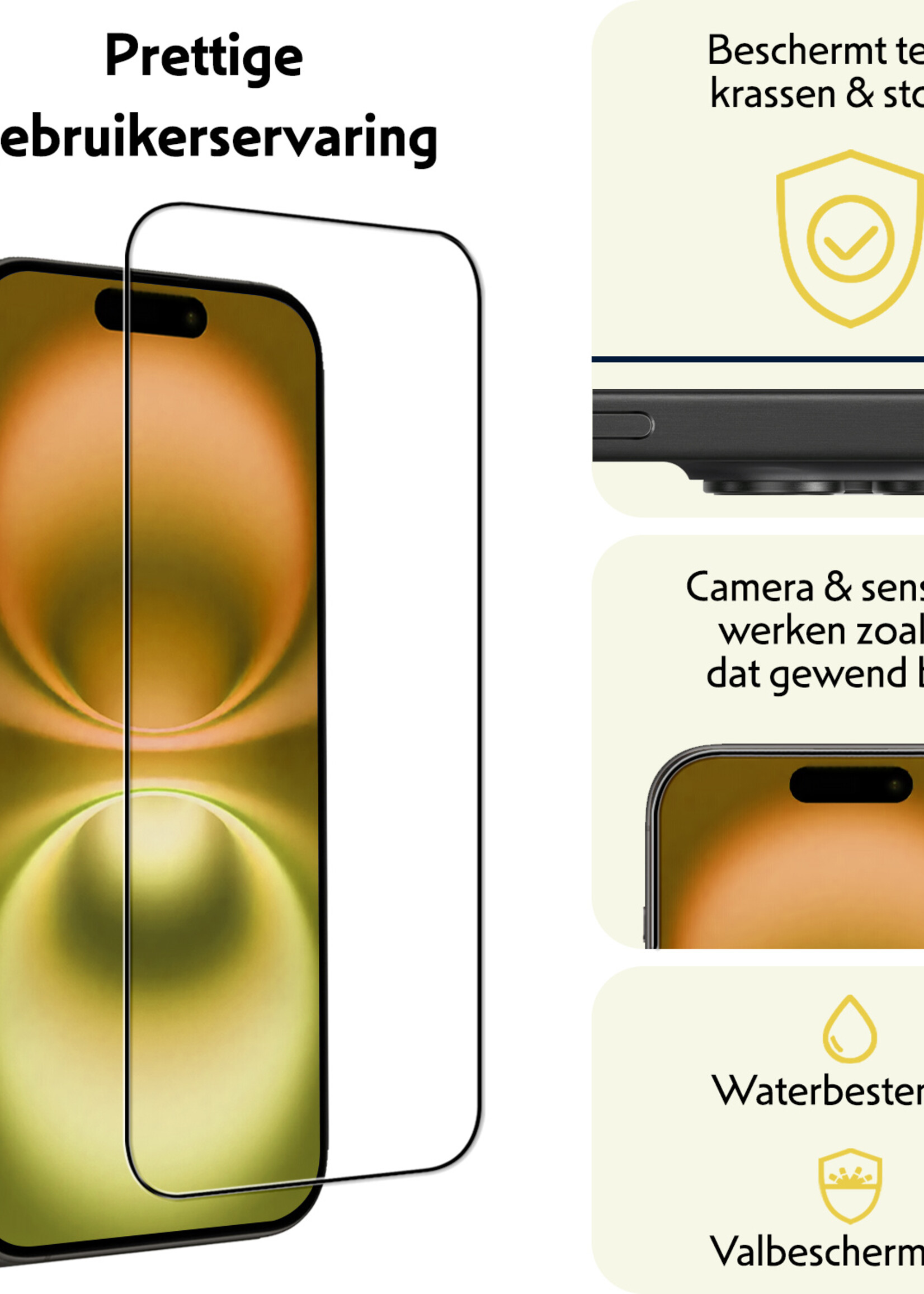 LUQ Screenprotector Geschikt voor iPhone 16 Screenprotector Glas Full Cover - Screenprotector Geschikt voor iPhone 16 Screenprotector Full Cover - 2 Stuks