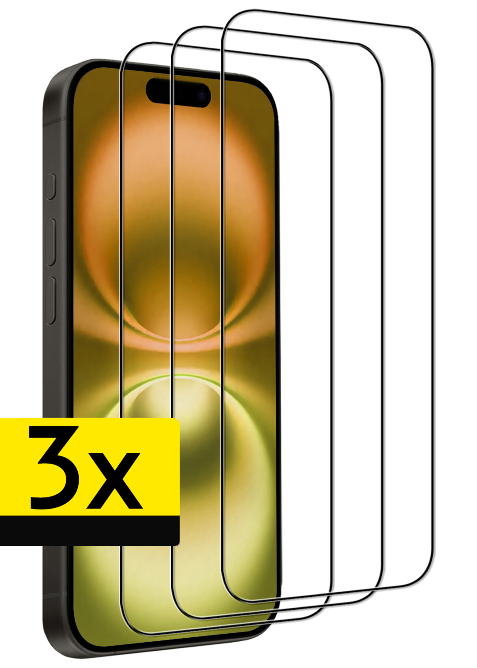 LUQ Screenprotector Geschikt voor iPhone 16 Screenprotector Glas Full Cover - Screenprotector Geschikt voor iPhone 16 Screenprotector Full Cover - 3 Stuks