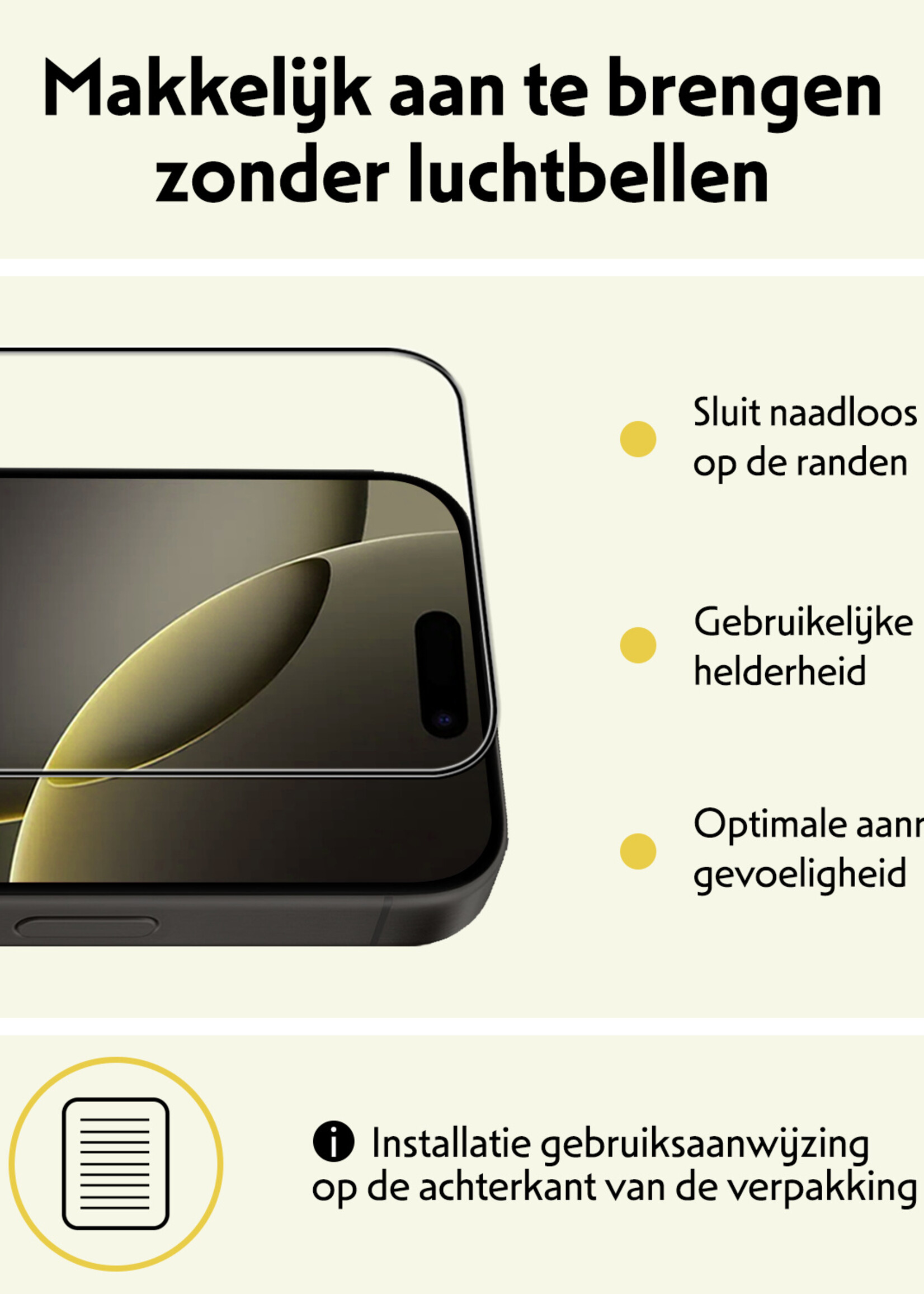 LUQ Screenprotector Geschikt voor iPhone 16 Pro Screenprotector Glas Full Cover - Screenprotector Geschikt voor iPhone 16 Pro Screenprotector Full Cover