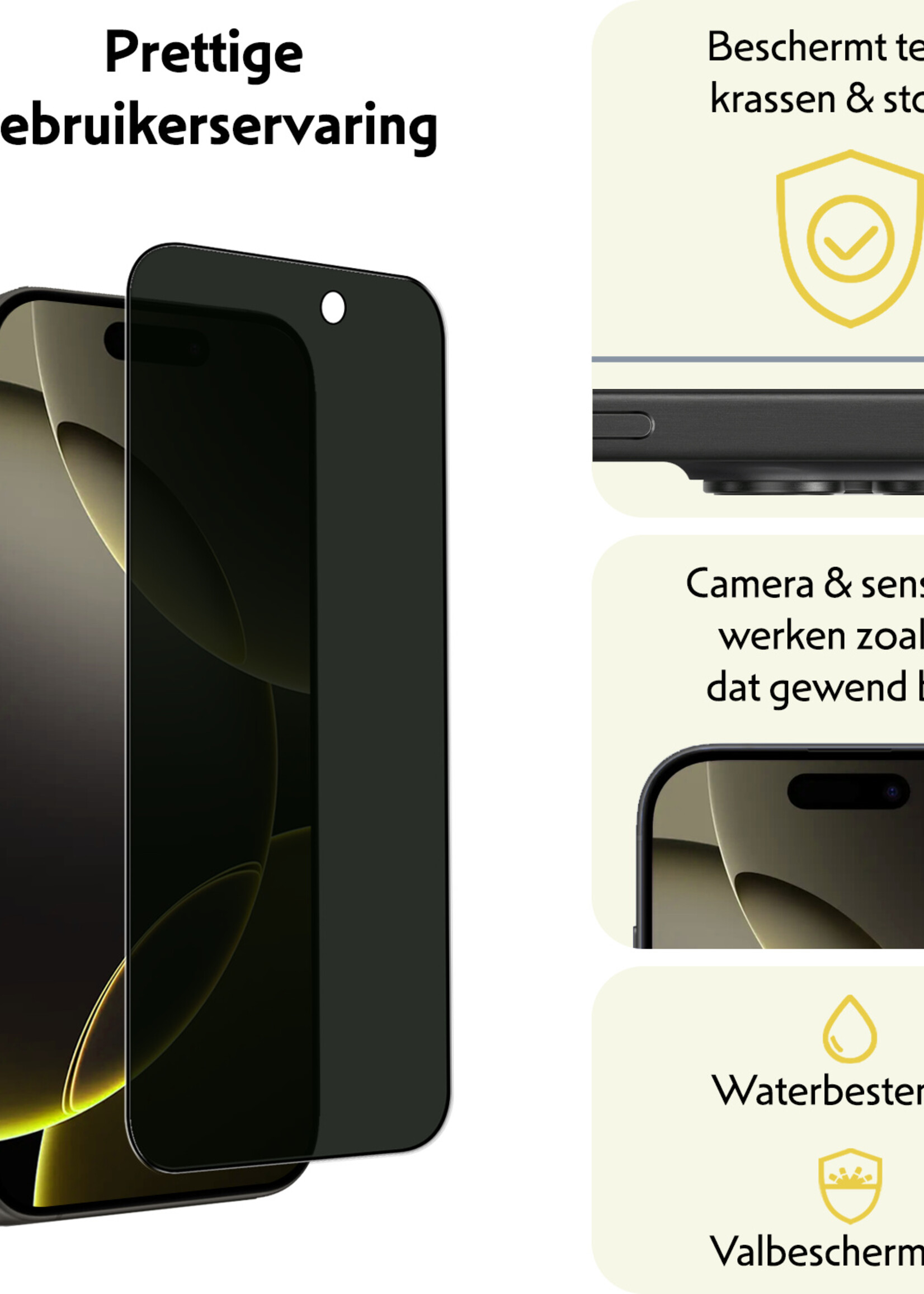 LUQ Screenprotector Geschikt voor iPhone 16 Pro Privacy Screenprotector Bescherm Glas - Privacy Screenprotector Geschikt voor iPhone 16 Pro Screenprotector Glas