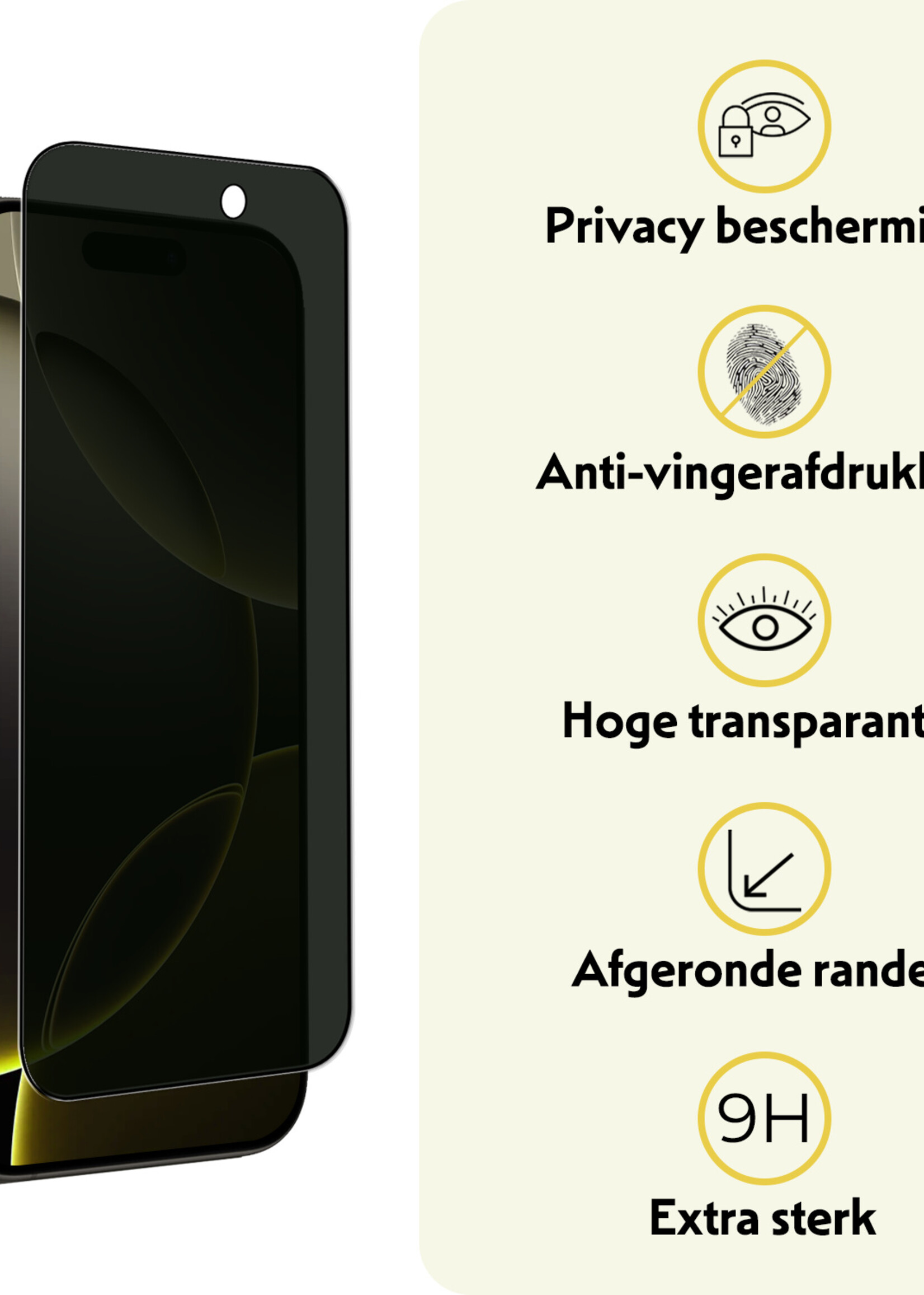LUQ Screenprotector Geschikt voor iPhone 16 Pro Privacy Screenprotector Bescherm Glas - Privacy Screenprotector Geschikt voor iPhone 16 Pro Screenprotector Glas - 2 Stuks