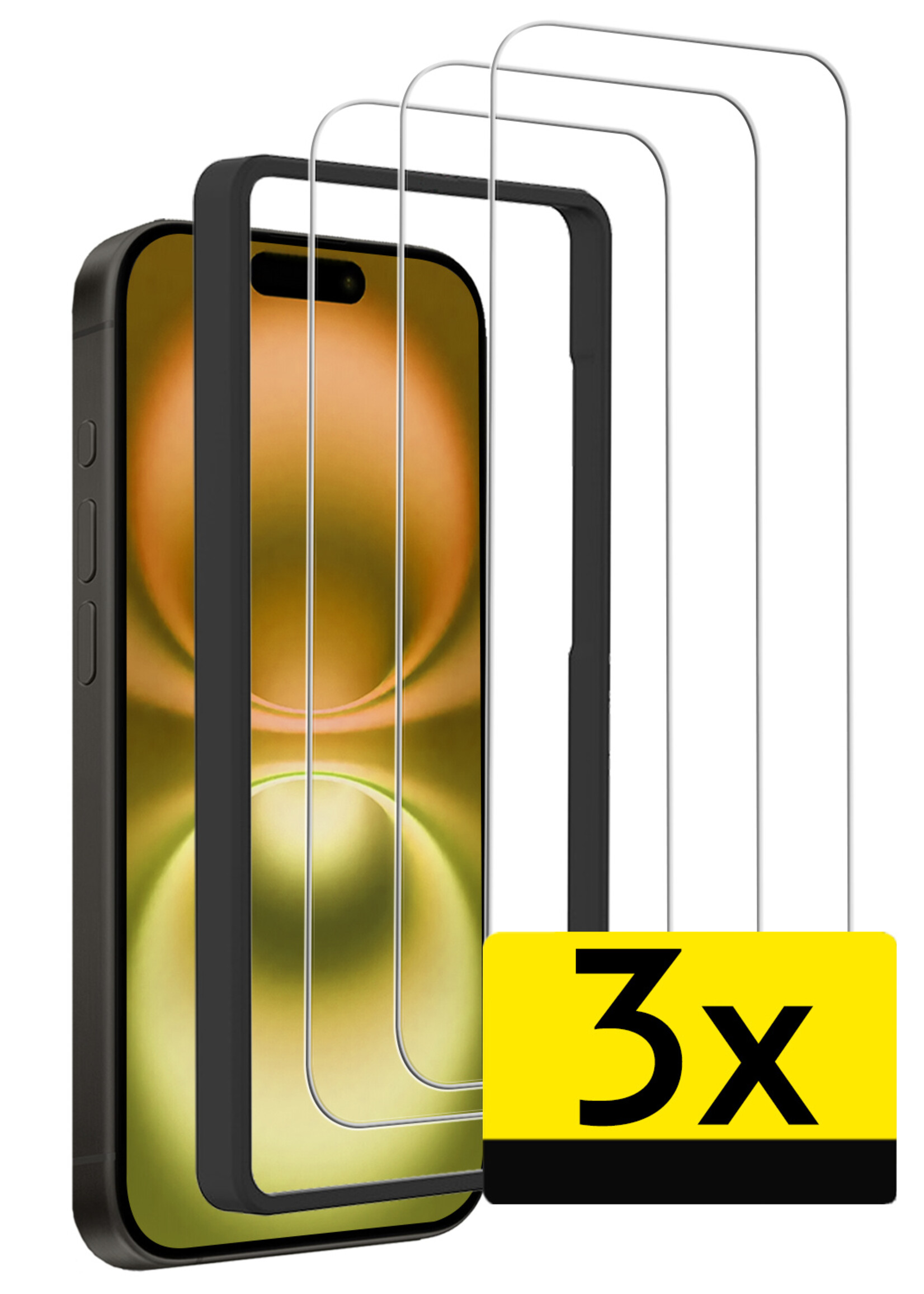 LUQ Screenprotector Geschikt voor iPhone 16 Screenprotector Met Installatie Frame Beschermglas Gehard Glas - Screenprotector Geschikt voor iPhone 16 Screenprotector Met Frame - 3 Stuks