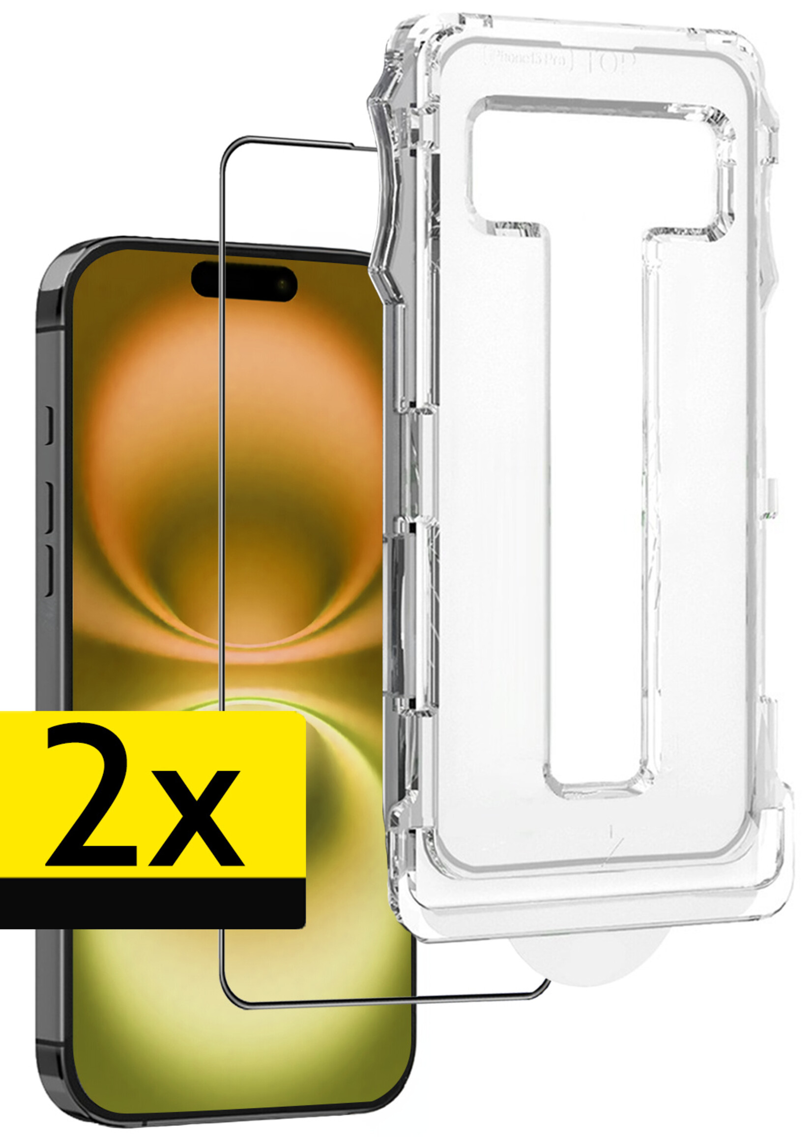 LUQ Screenprotector Geschikt voor iPhone 16 Screenprotector Met Instalatie Kit Buigbaar Glas Full Cover - Screenprotector Geschikt voor iPhone 16 Screenprotector Met Uitlijningstool Full Cover - 2 Stuks