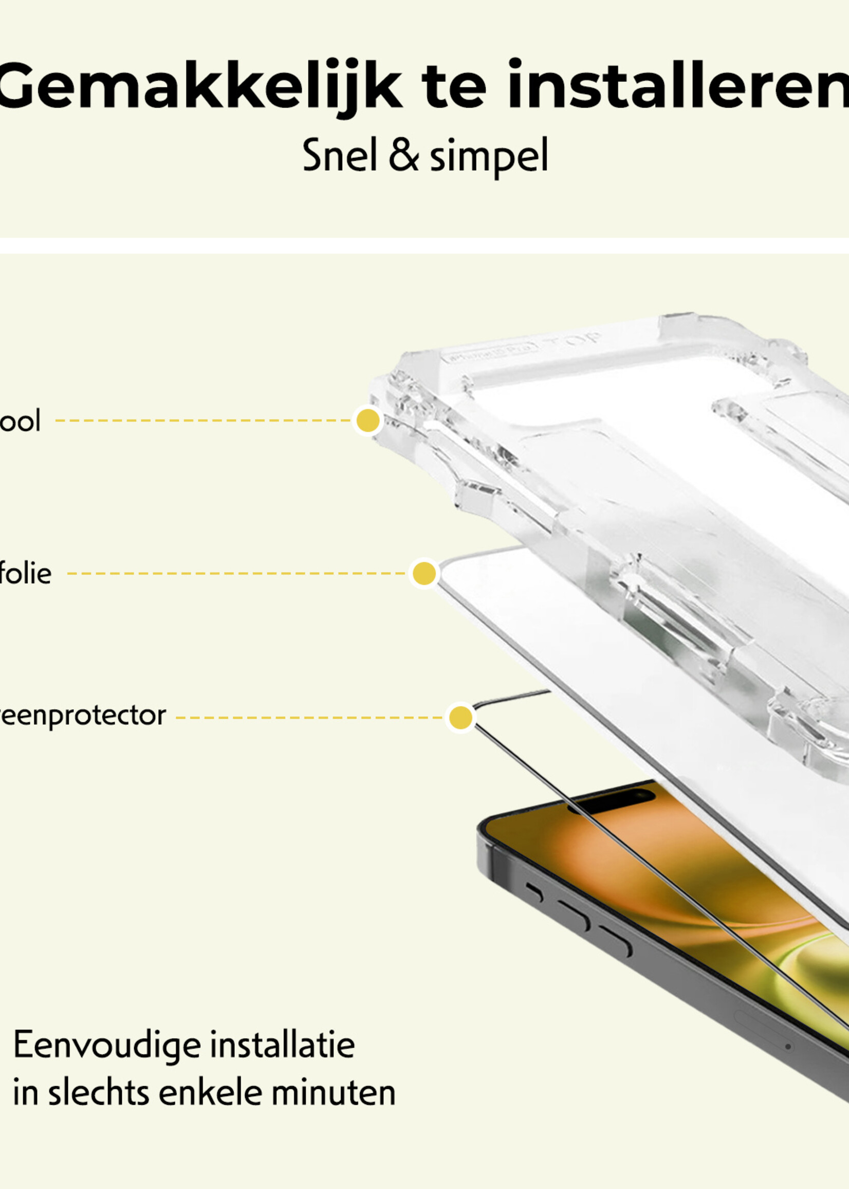 LUQ Screenprotector Geschikt voor iPhone 16 Plus Screenprotector Met Instalatie Kit Buigbaar Glas Full Cover - Screenprotector Geschikt voor iPhone 16 Plus Screenprotector Met Uitlijningstool Full Cover