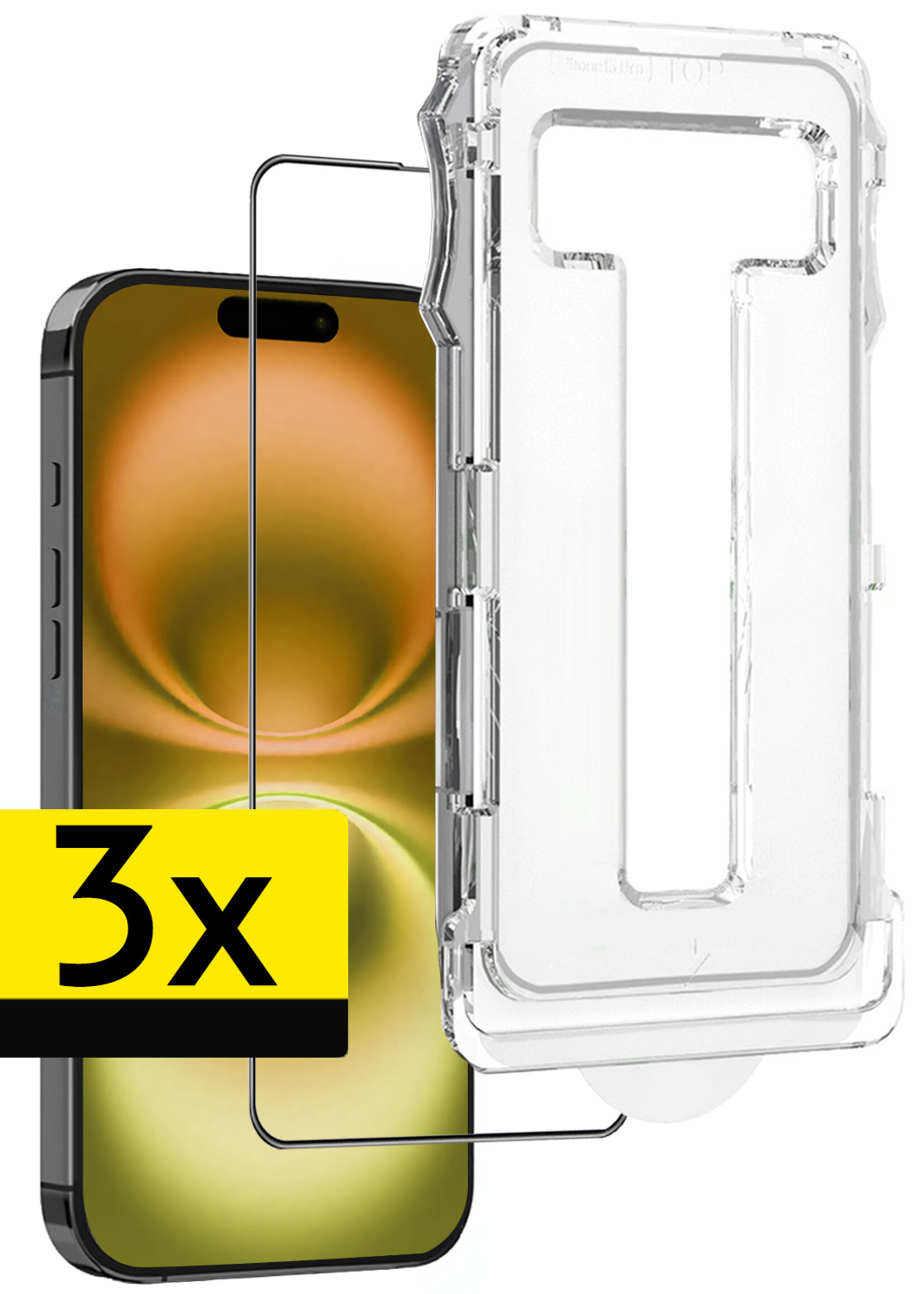 LUQ Screenprotector Geschikt voor iPhone 16 Plus Screenprotector Met Instalatie Kit Buigbaar Glas Full Cover - Screenprotector Geschikt voor iPhone 16 Plus Screenprotector Met Uitlijningstool Full Cover - 3 Stuks