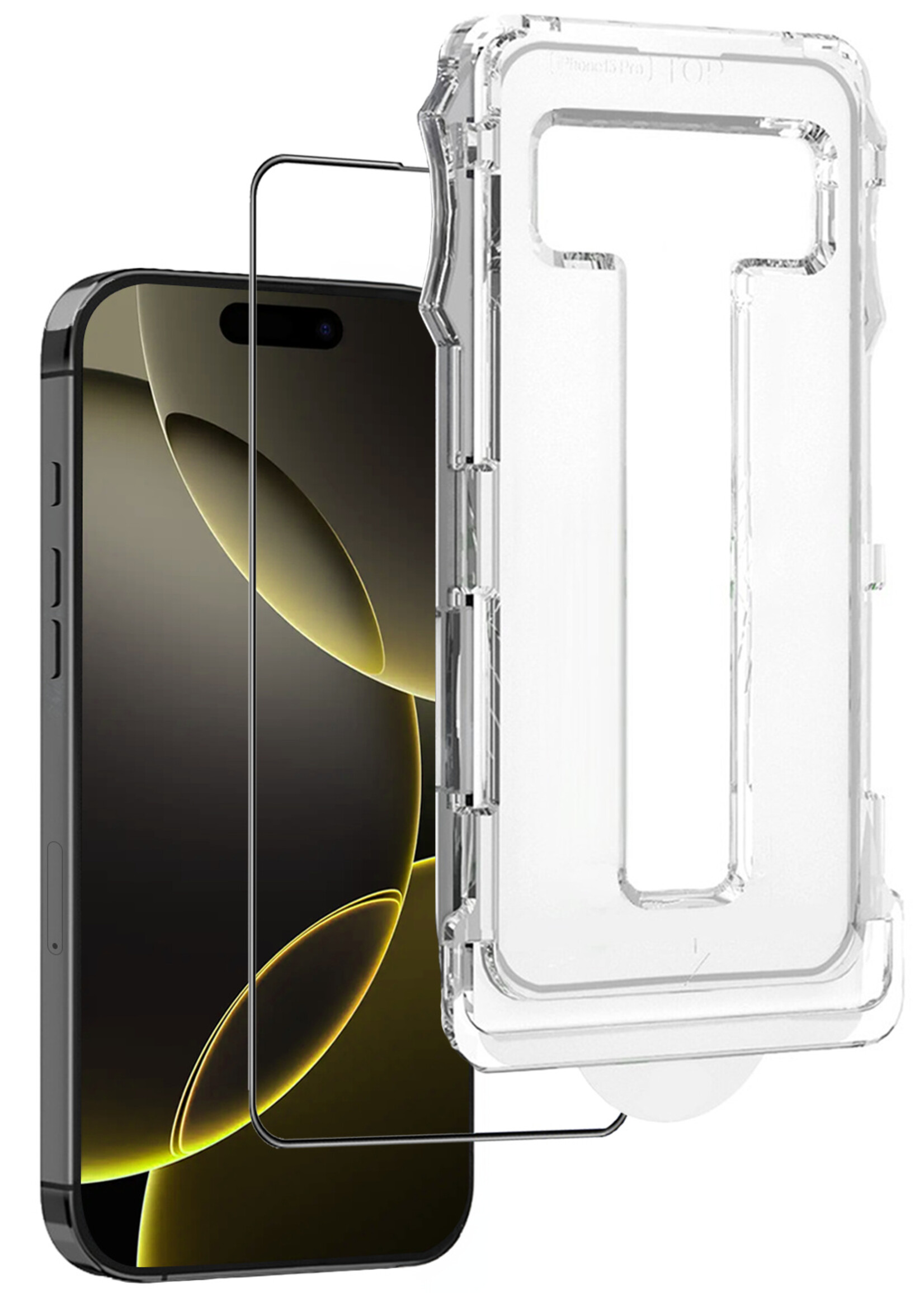 LUQ Screenprotector Geschikt voor iPhone 16 Pro Screenprotector Met Instalatie Kit Buigbaar Glas Full Cover - Screenprotector Geschikt voor iPhone 16 Pro Screenprotector Met Uitlijningstool Full Cover