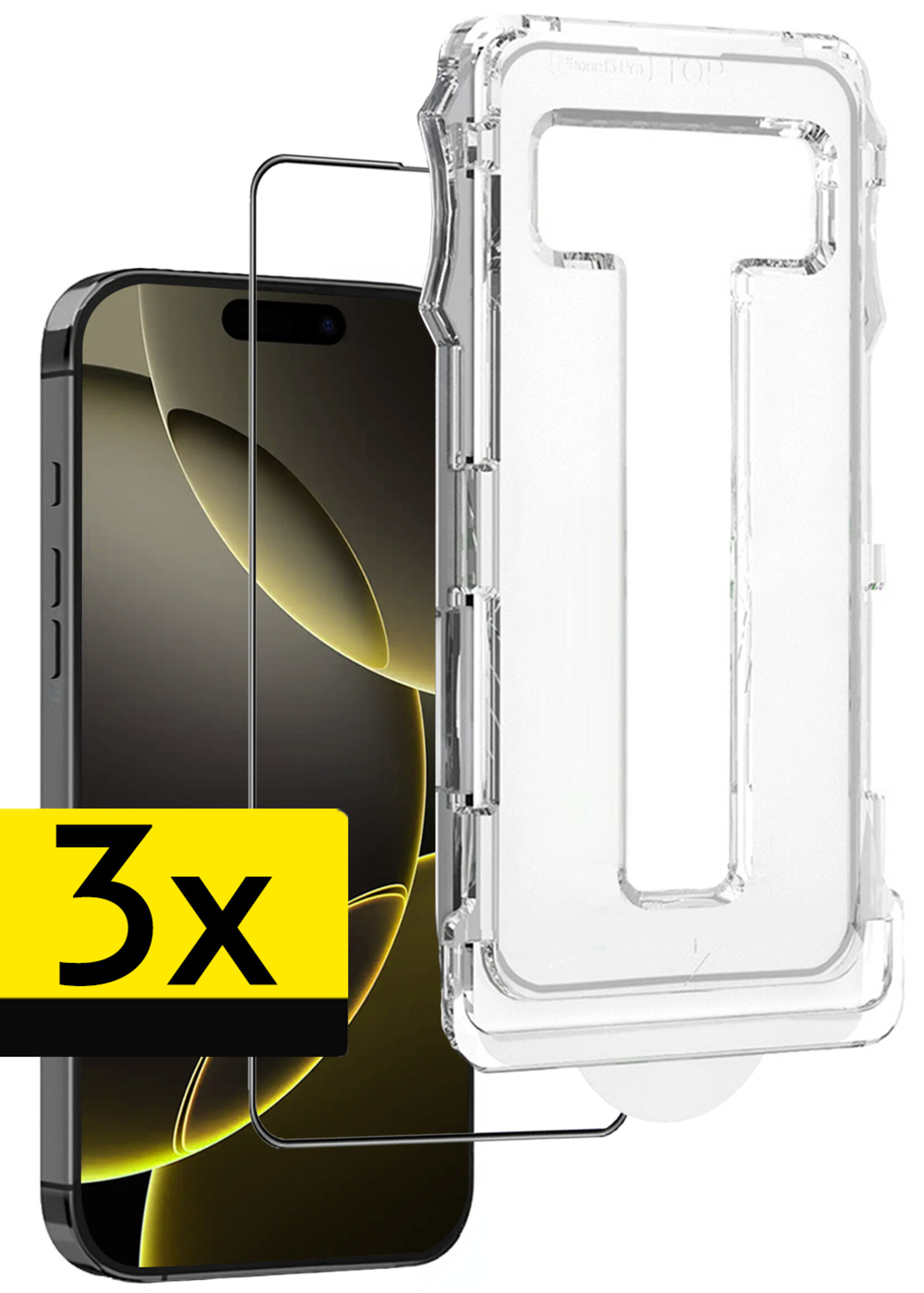 LUQ Screenprotector Geschikt voor iPhone 16 Pro Screenprotector Met Instalatie Kit Buigbaar Glas Full Cover - Screenprotector Geschikt voor iPhone 16 Pro Screenprotector Met Uitlijningstool Full Cover - 3 Stuks