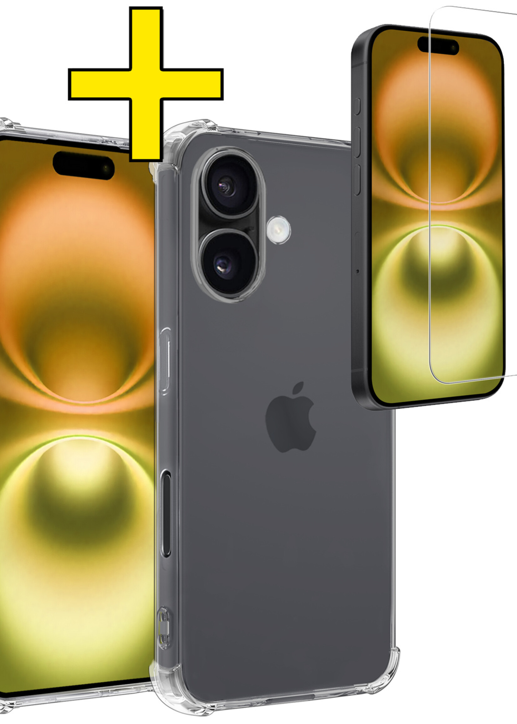 LUQ Hoesje Geschikt voor iPhone 16 Hoesje Case Pashouder Cover Siliconen Met Screenprotector - Hoes Geschikt voor iPhone 16 Hoesje Met Kaarthouder- Transparant