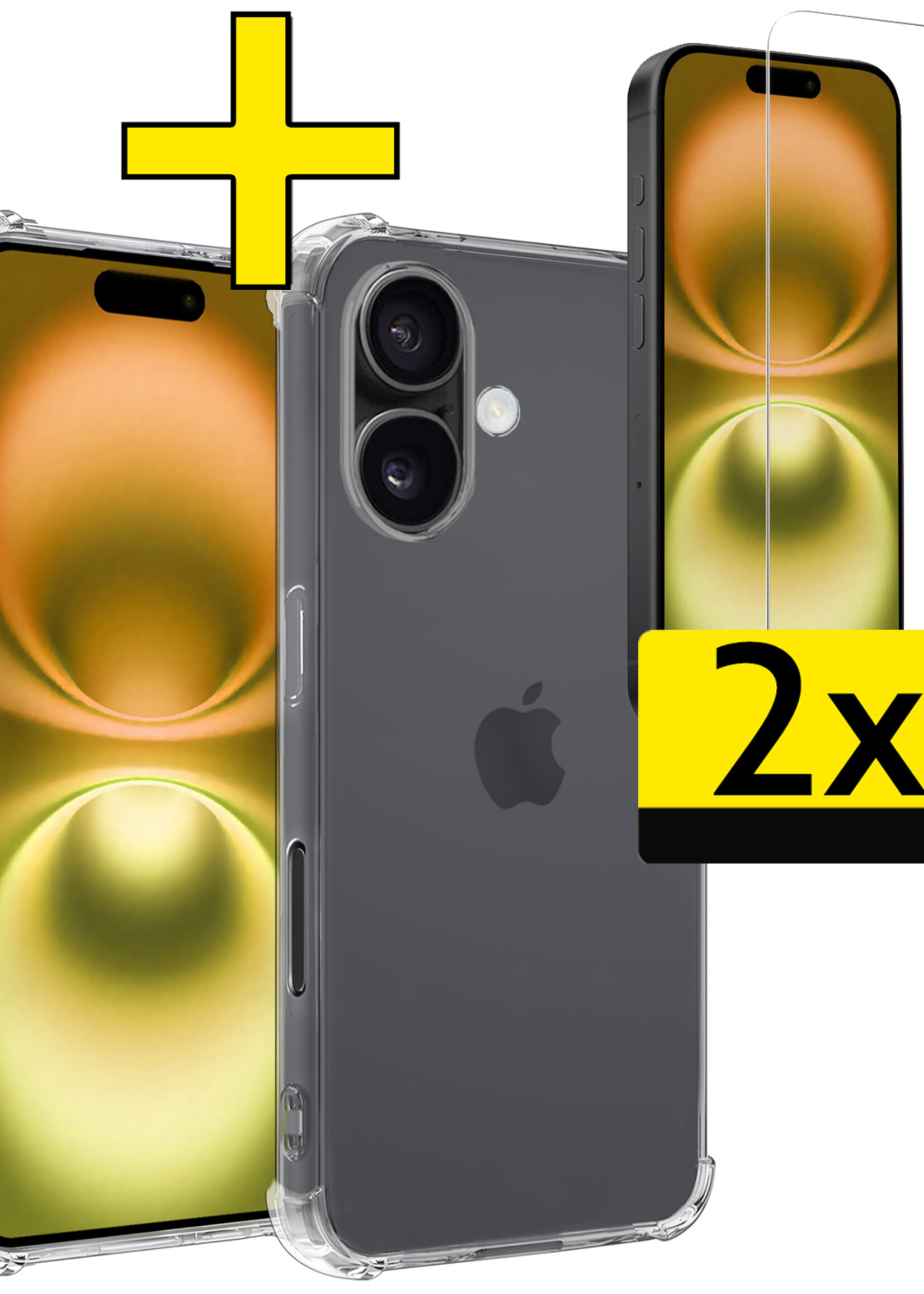 LUQ Hoesje Geschikt voor iPhone 16 Hoesje Case Pashouder Cover Siliconen Met 2x Screenprotector - Hoes Geschikt voor iPhone 16 Hoesje Met Kaarthouder- Transparant