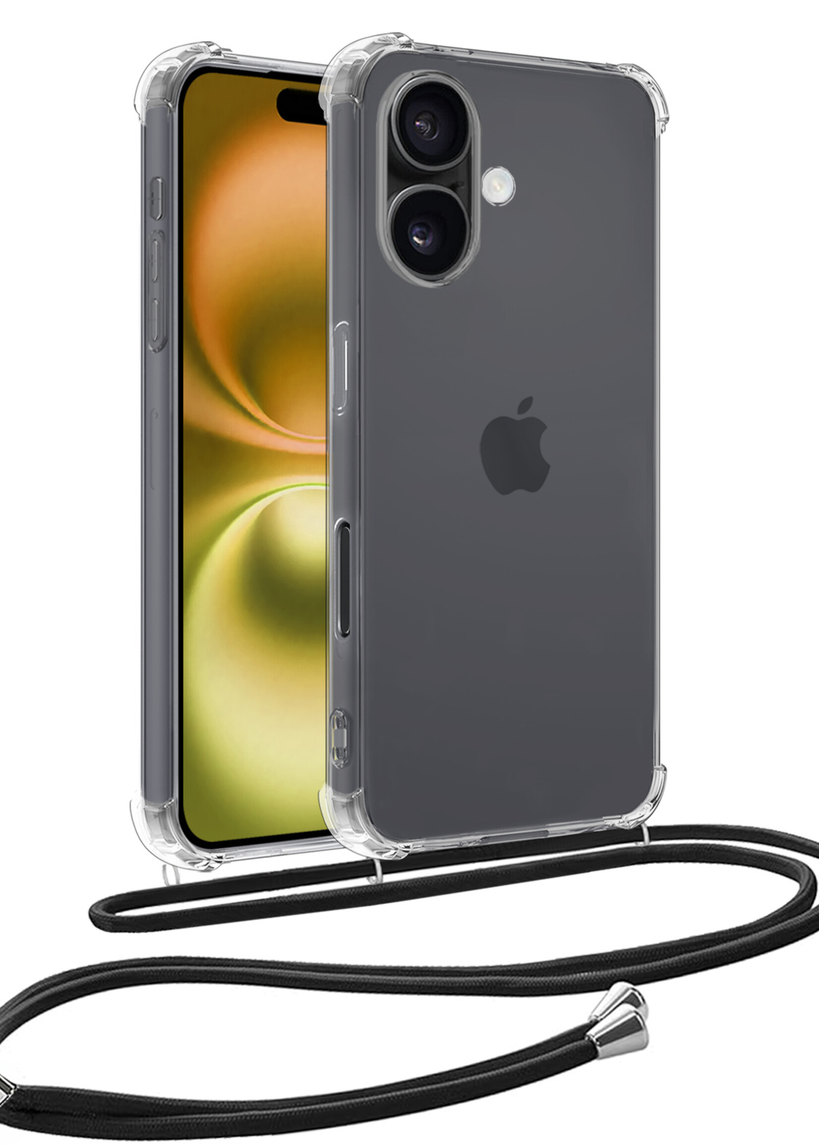 LUQ Hoesje Geschikt voor iPhone 16 Hoesje Shockproof Case Siliconen Hoes Met Koord - Transparant