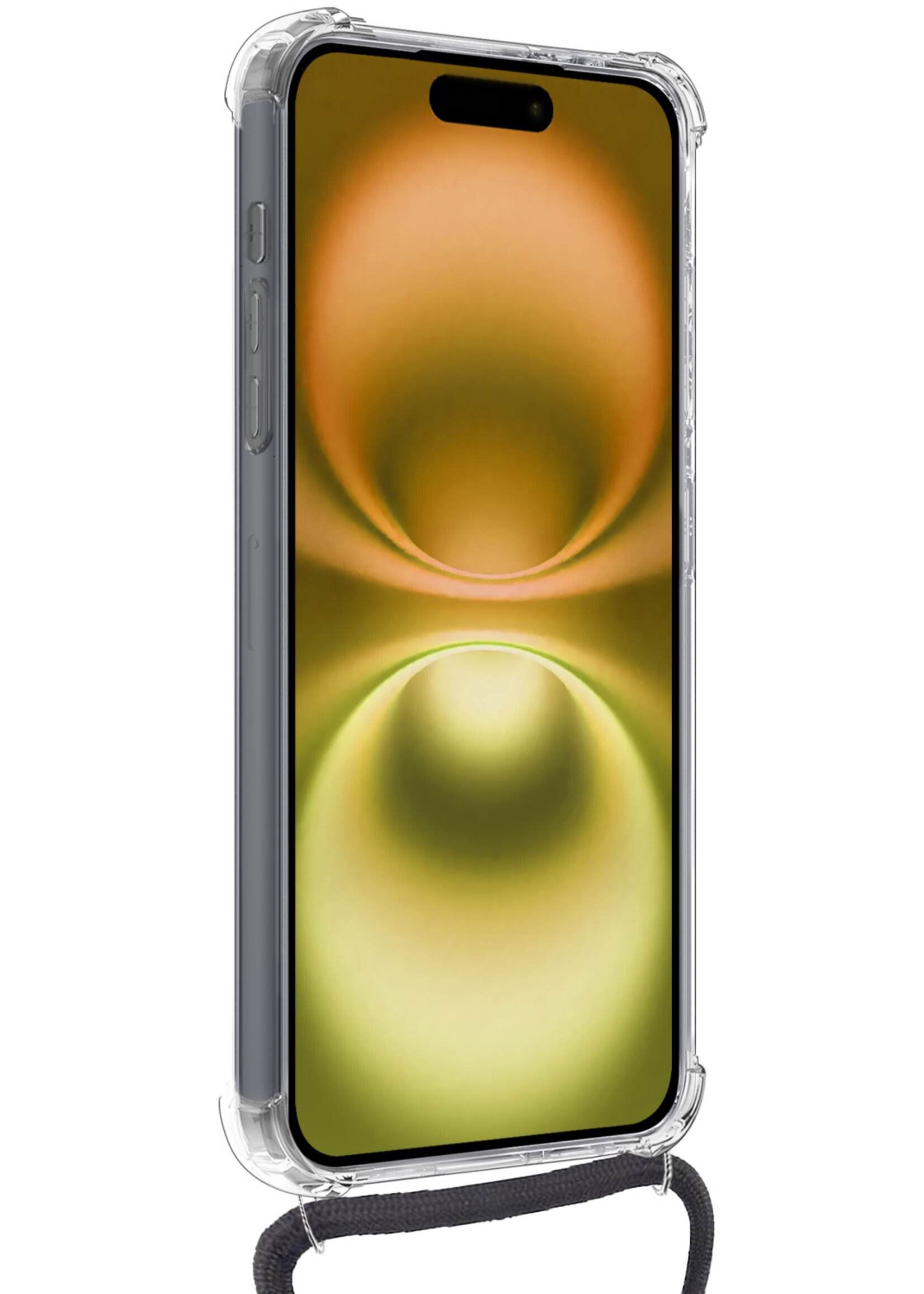 LUQ Hoesje Geschikt voor iPhone 16 Hoesje Shockproof Case Siliconen Hoes Met Koord - Transparant