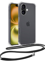 LUQ LUQ iPhone 16 Plus Hoesje Transparant Shockproof Met Zwart Koord