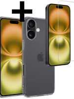 LUQ LUQ iPhone 16 Hoesje Siliconen Met Screenprotector Met Dichte Notch - Transparant