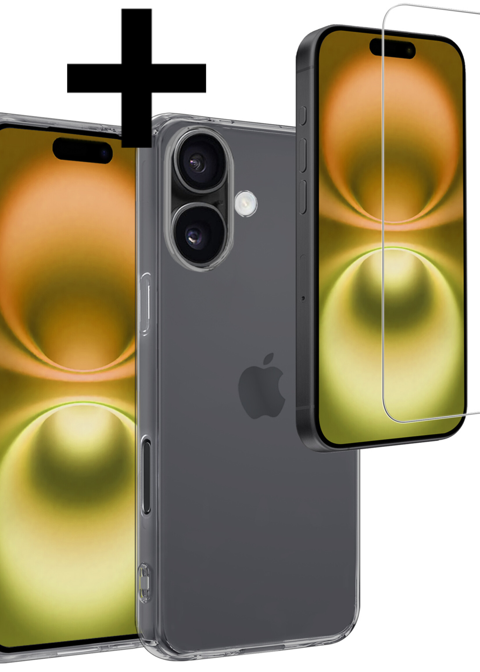 LUQ Hoesje Geschikt voor iPhone 16 Hoesje Siliconen Case Met Screenprotector - Hoes Geschikt voor iPhone 16 Hoes Siliconen - Transparant