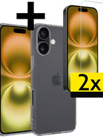 LUQ LUQ iPhone 16 Hoesje Siliconen Met 2x Screenprotector Met Dichte Notch - Transparant