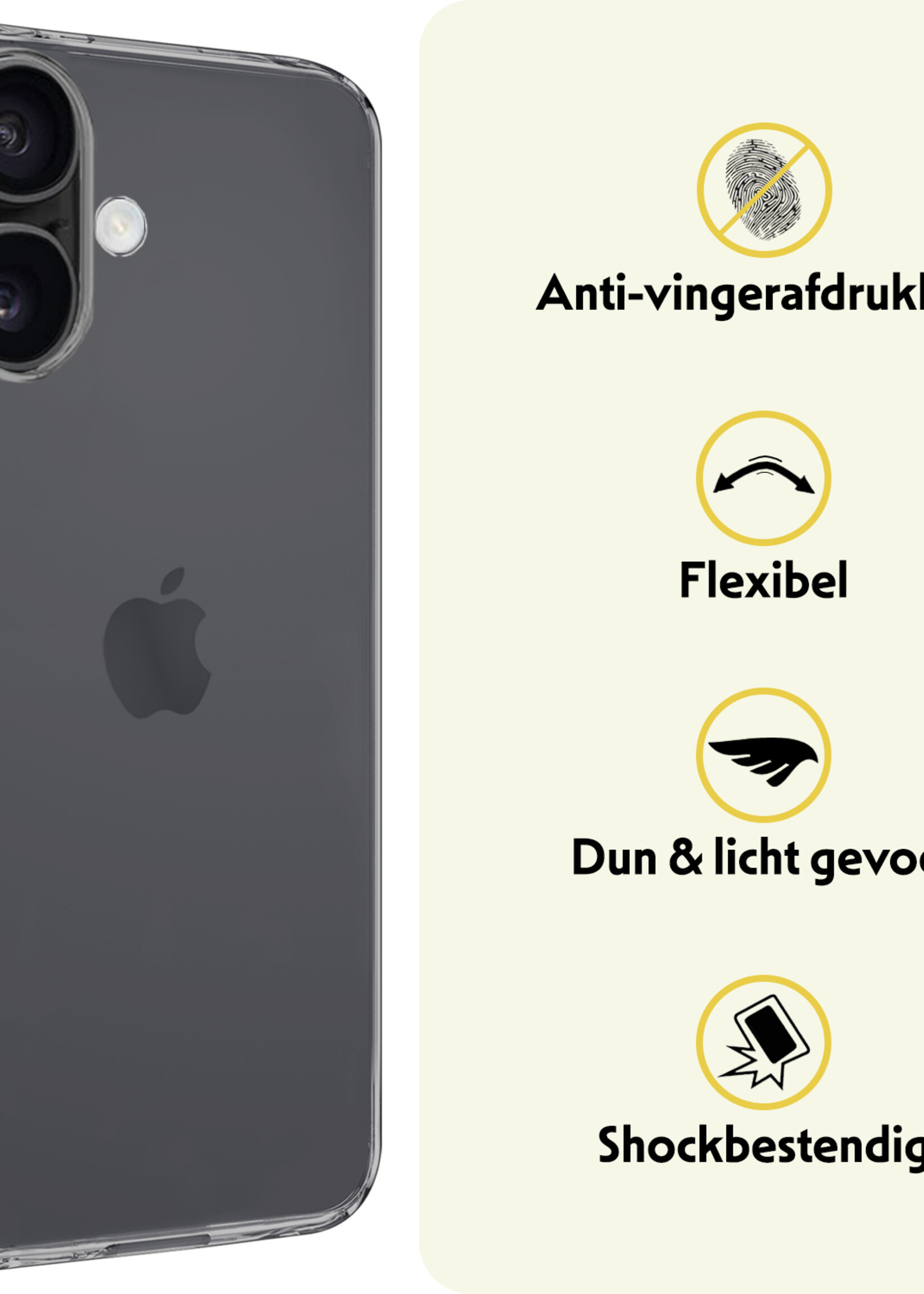 LUQ Hoesje Geschikt voor iPhone 16 Plus Hoesje Siliconen Case Met Screenprotector - Hoes Geschikt voor iPhone 16 Plus Hoes Siliconen - Transparant