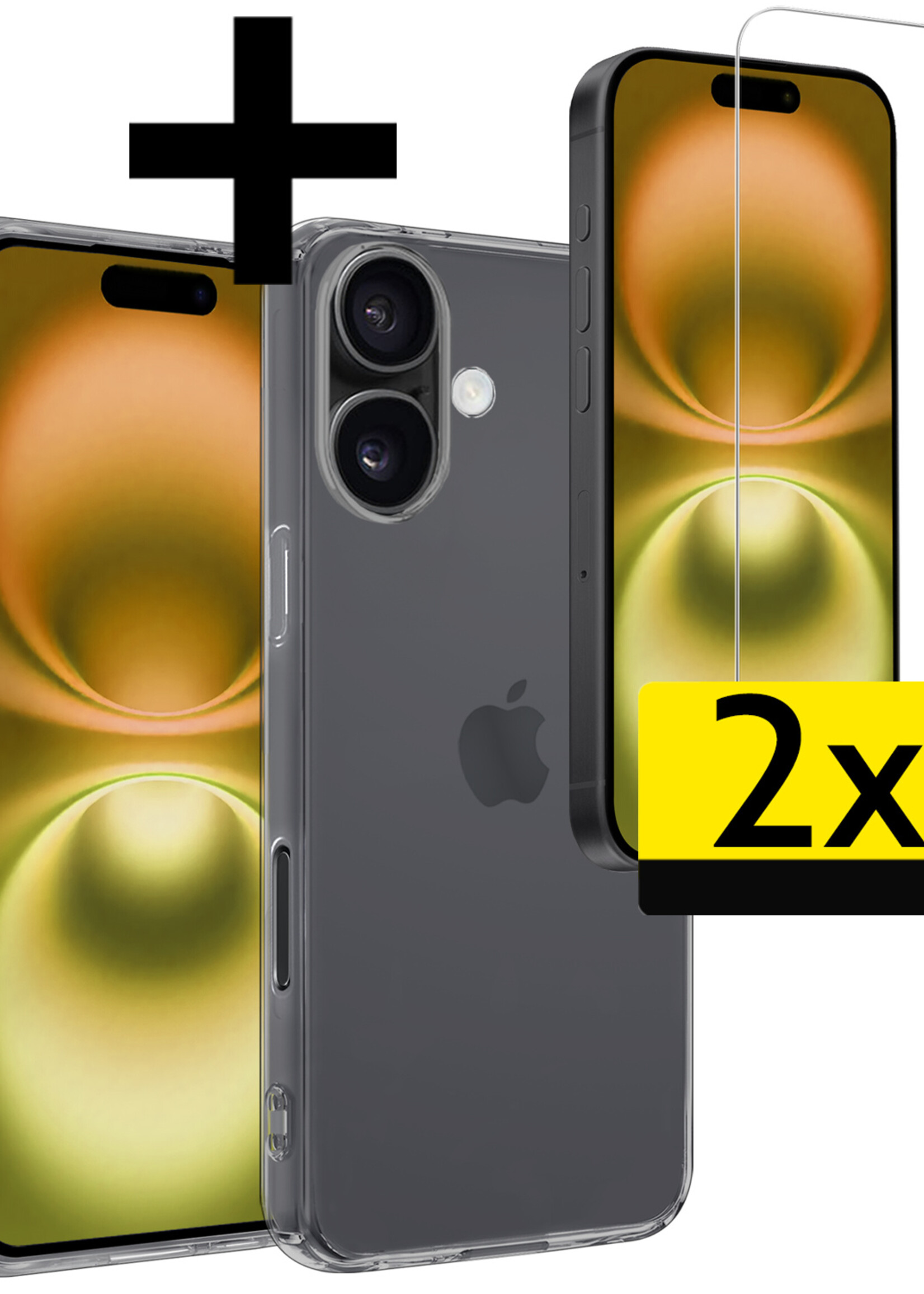 LUQ Hoesje Geschikt voor iPhone 16 Plus Hoesje Siliconen Case Met 2x Screenprotector - Hoes Geschikt voor iPhone 16 Plus Hoes Siliconen - Transparant