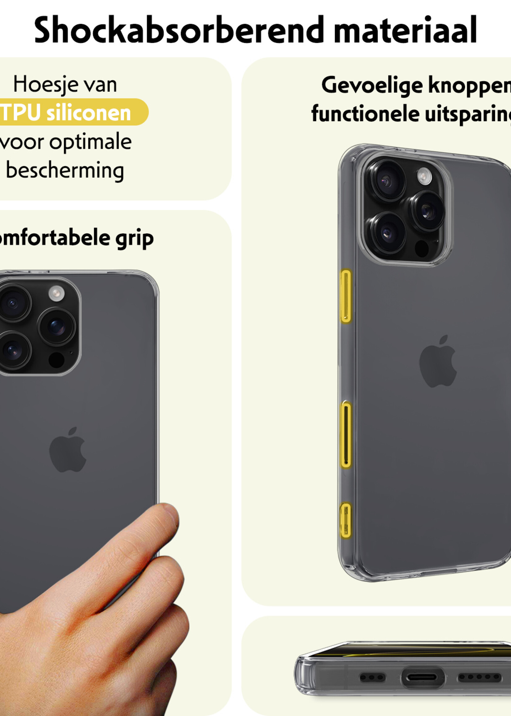 LUQ Hoesje Geschikt voor iPhone 16 Pro Hoesje Siliconen Case - Hoes Geschikt voor iPhone 16 Pro Hoes Siliconen - Transparant - 2 Stuks