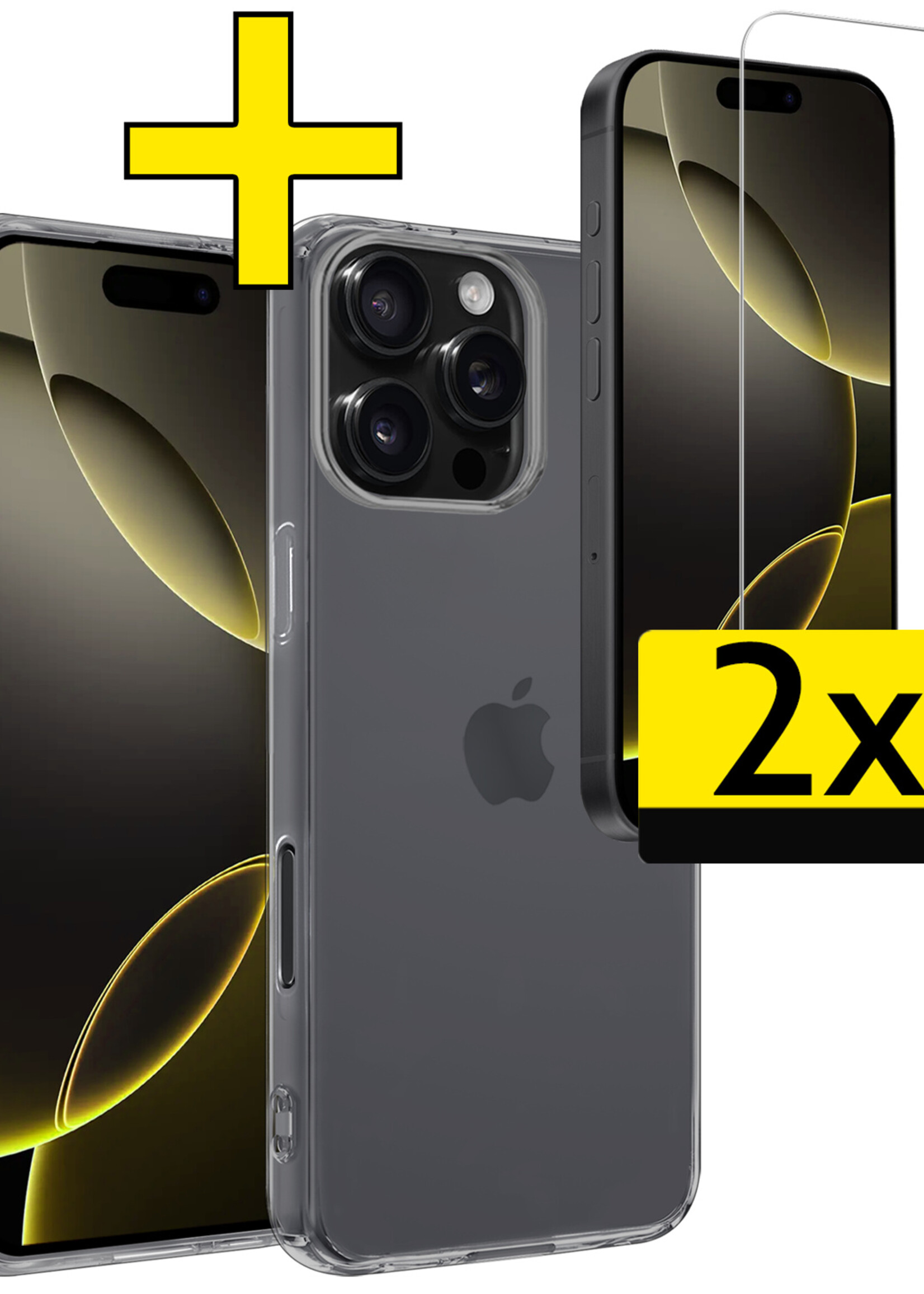 LUQ Hoesje Geschikt voor iPhone 16 Pro Max Hoesje Siliconen Case Met 2x Screenprotector - Hoes Geschikt voor iPhone 16 Pro Max Hoes Siliconen - Transparant