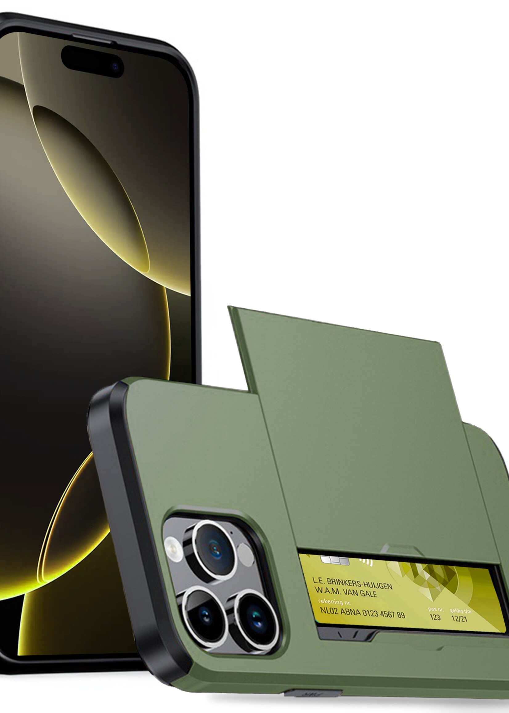 LUQ Hoesje Geschikt voor iPhone 16 Pro Hoesje Case Pashouder Hard Cover - Hoes Geschikt voor iPhone 16 Pro Hoesje Met Kaarthouder - Donkergroen