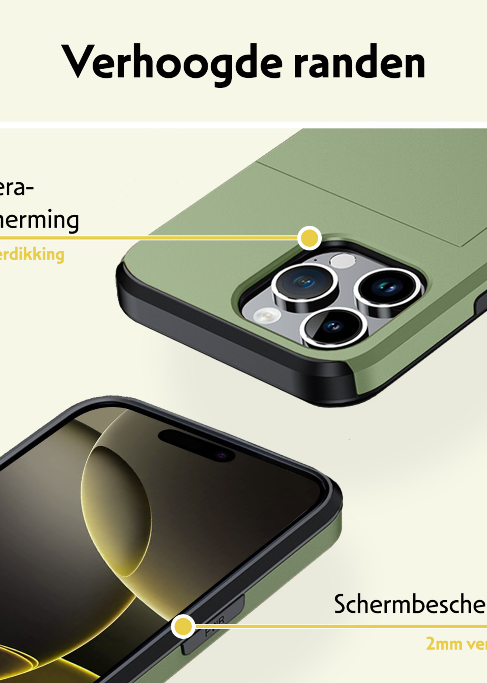 LUQ Hoesje Geschikt voor iPhone 16 Pro Hoesje Case Pashouder Hard Cover - Hoes Geschikt voor iPhone 16 Pro Hoesje Met Kaarthouder - Donkergroen