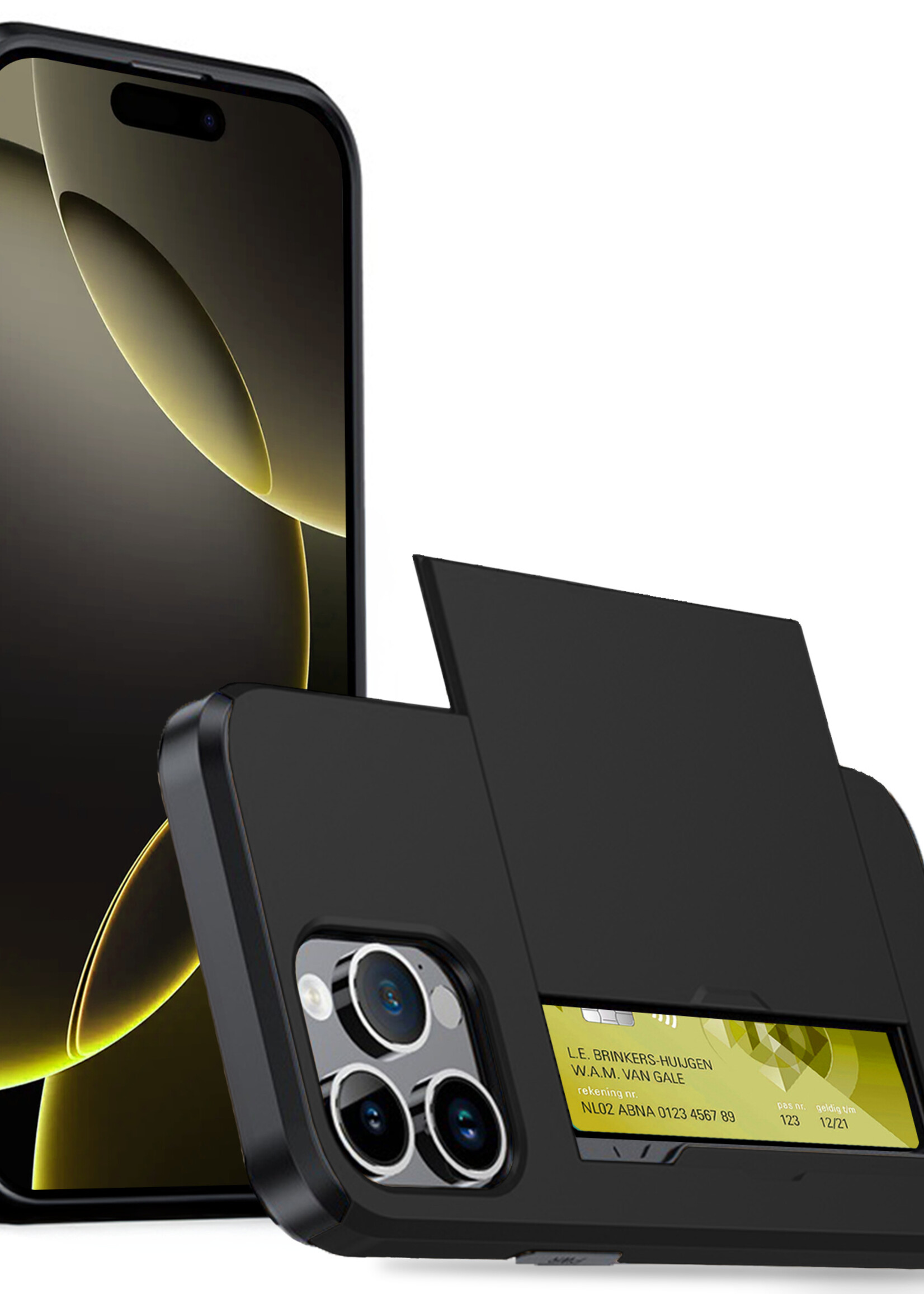 LUQ Hoesje Geschikt voor iPhone 16 Pro Hoesje Case Pashouder Hard Cover - Hoes Geschikt voor iPhone 16 Pro Hoesje Met Kaarthouder - Zwart