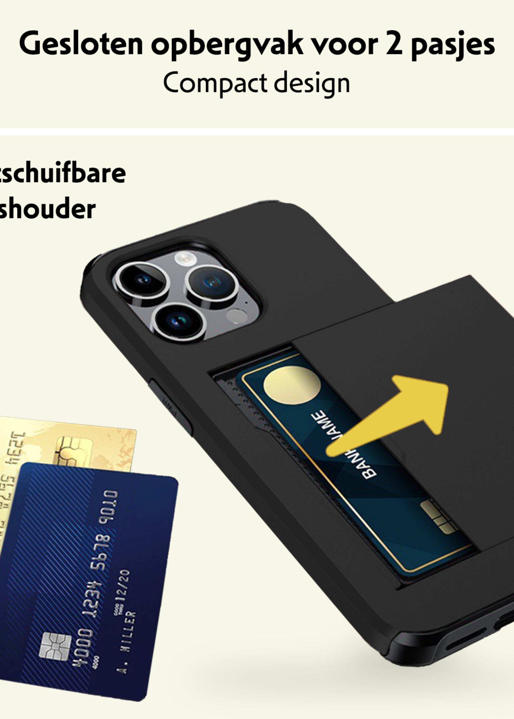 LUQ Hoesje Geschikt voor iPhone 16 Pro Hoesje Case Pashouder Hard Cover - Hoes Geschikt voor iPhone 16 Pro Hoesje Met Kaarthouder - Zwart