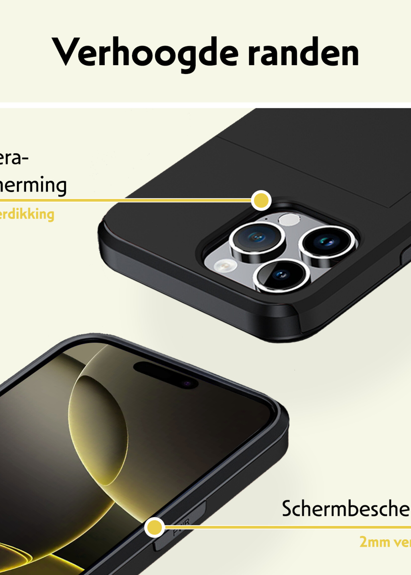 LUQ Hoesje Geschikt voor iPhone 16 Pro Hoesje Case Pashouder Hard Cover - Hoes Geschikt voor iPhone 16 Pro Hoesje Met Kaarthouder - Zwart