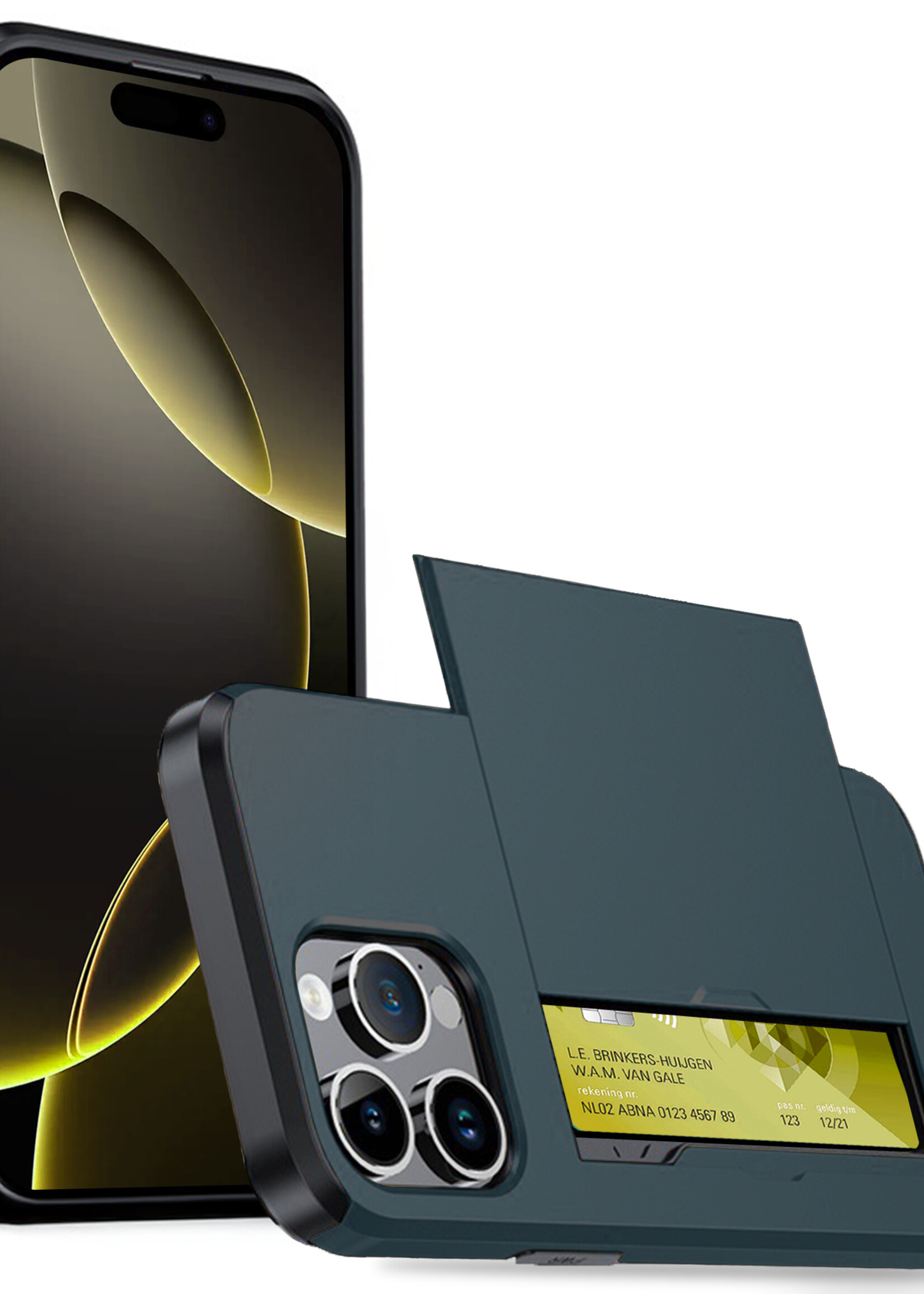 LUQ Hoesje Geschikt voor iPhone 16 Pro Max Hoesje Case Pashouder Hard Cover - Hoes Geschikt voor iPhone 16 Pro Max Hoesje Met Kaarthouder - Donkerblauw