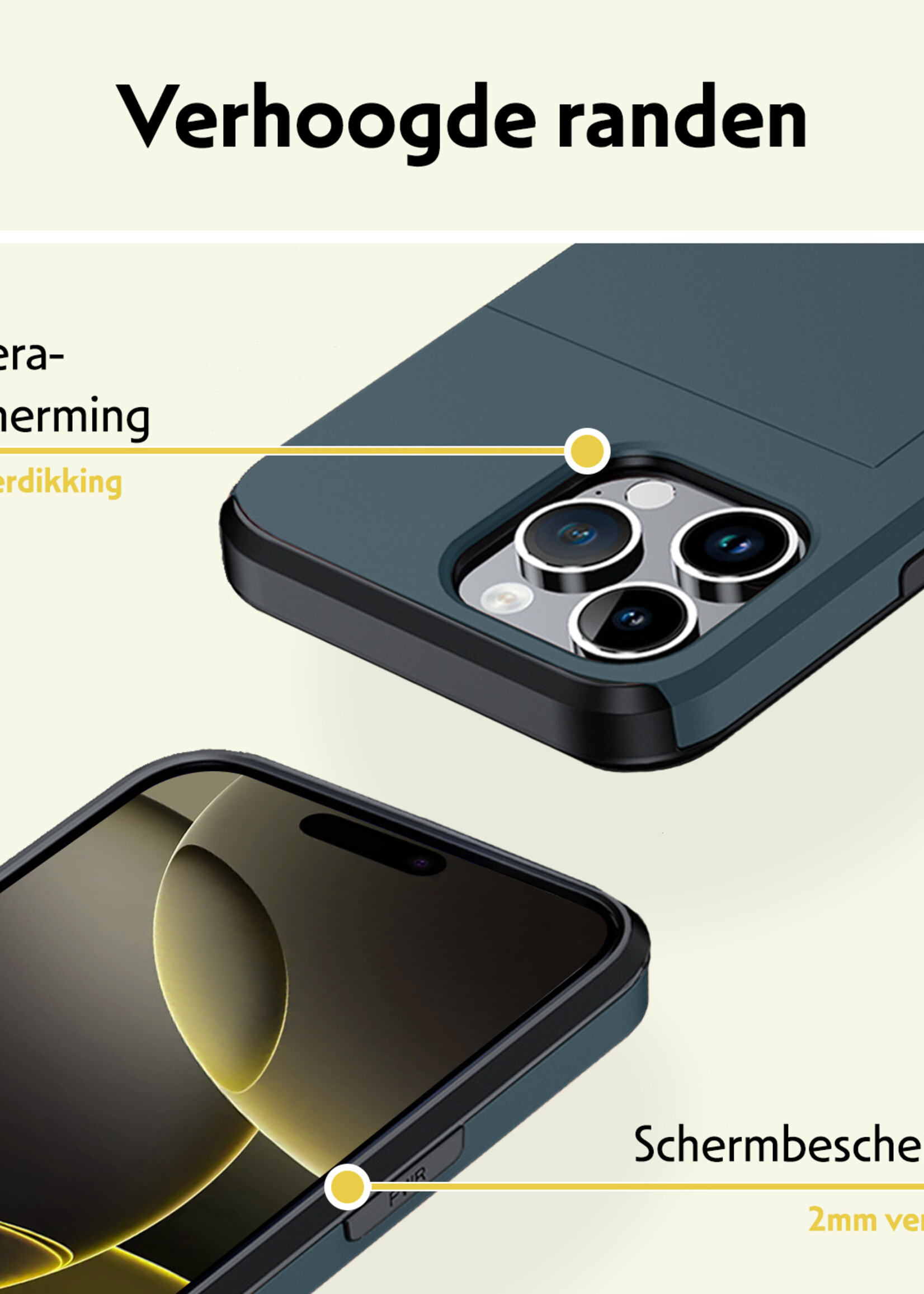 LUQ Hoesje Geschikt voor iPhone 16 Pro Max Hoesje Case Pashouder Hard Cover - Hoes Geschikt voor iPhone 16 Pro Max Hoesje Met Kaarthouder - Donkerblauw