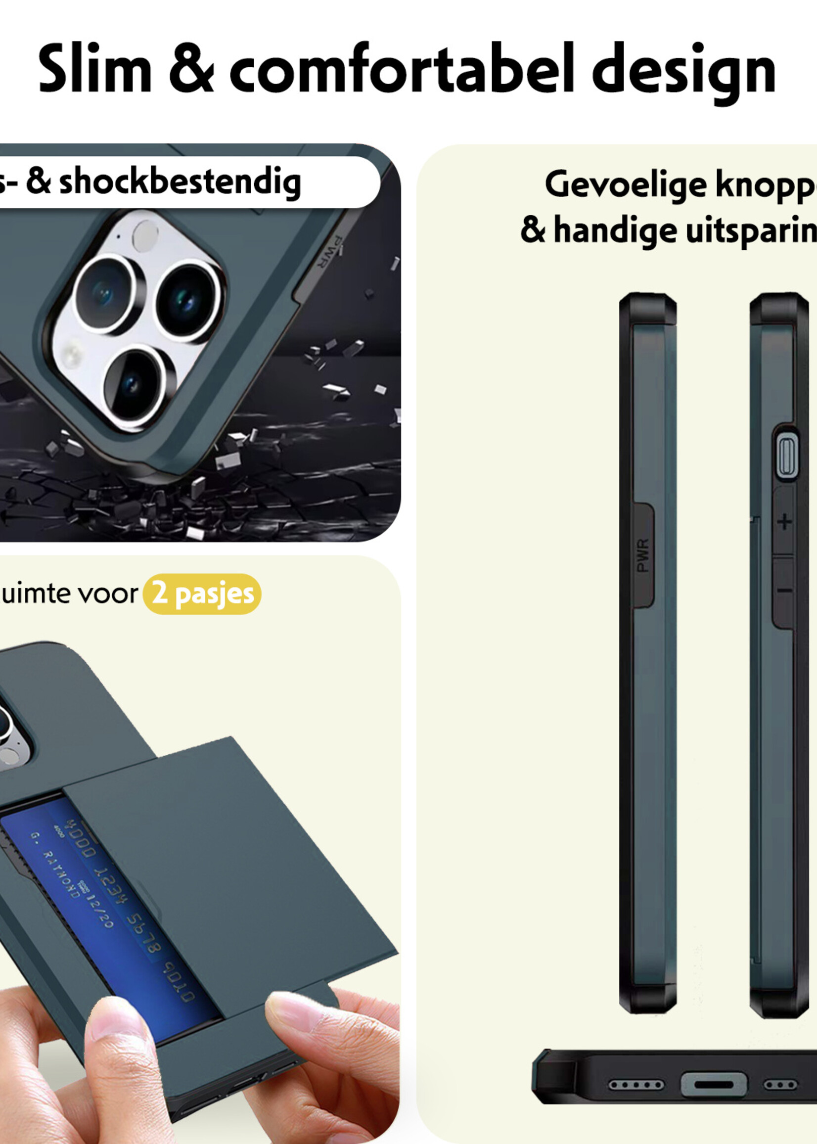 LUQ Hoesje Geschikt voor iPhone 16 Pro Max Hoesje Case Pashouder Hard Cover - Hoes Geschikt voor iPhone 16 Pro Max Hoesje Met Kaarthouder - Donkerblauw