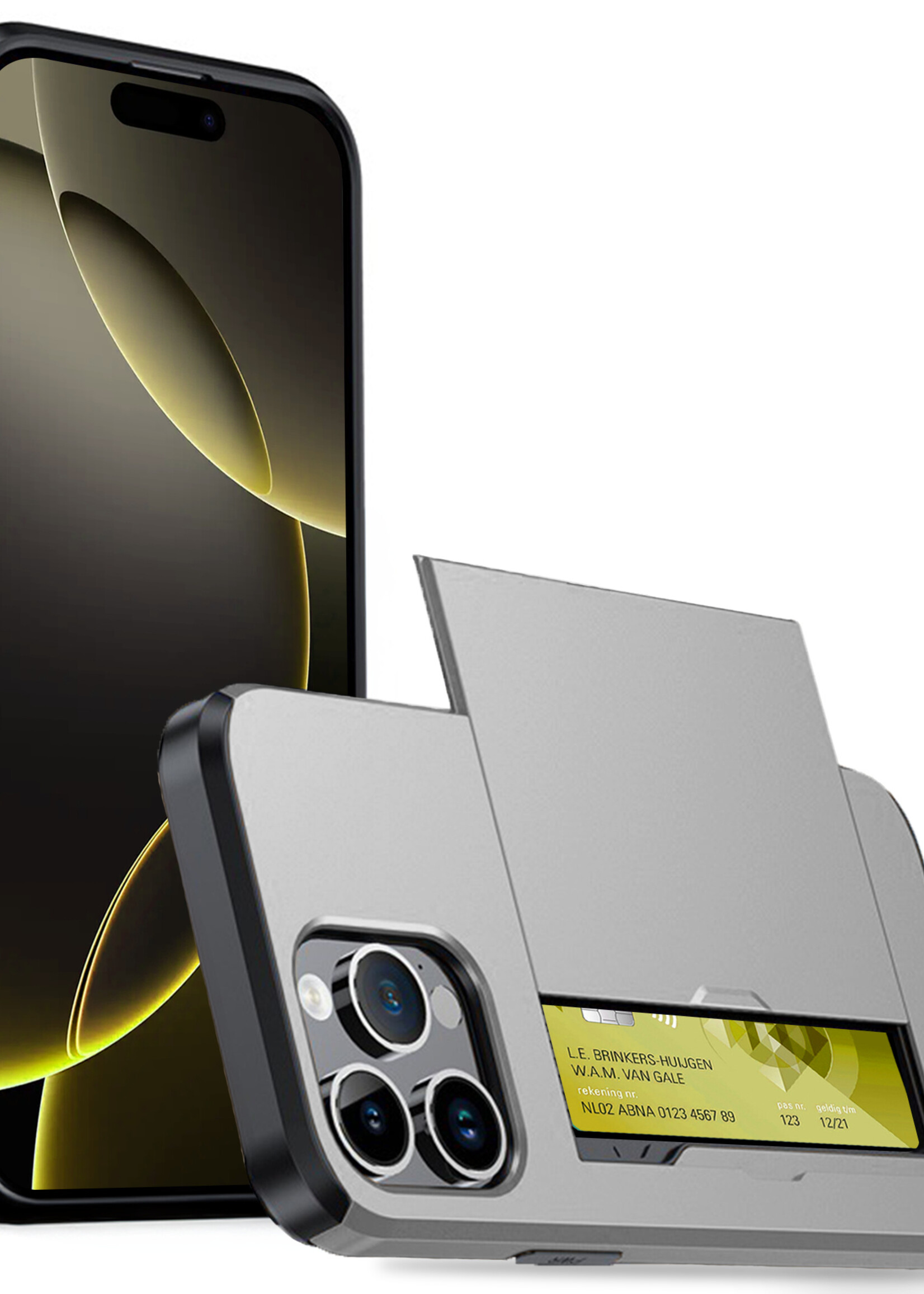 LUQ Hoesje Geschikt voor iPhone 16 Pro Max Hoesje Case Pashouder Hard Cover - Hoes Geschikt voor iPhone 16 Pro Max Hoesje Met Kaarthouder - Grijs