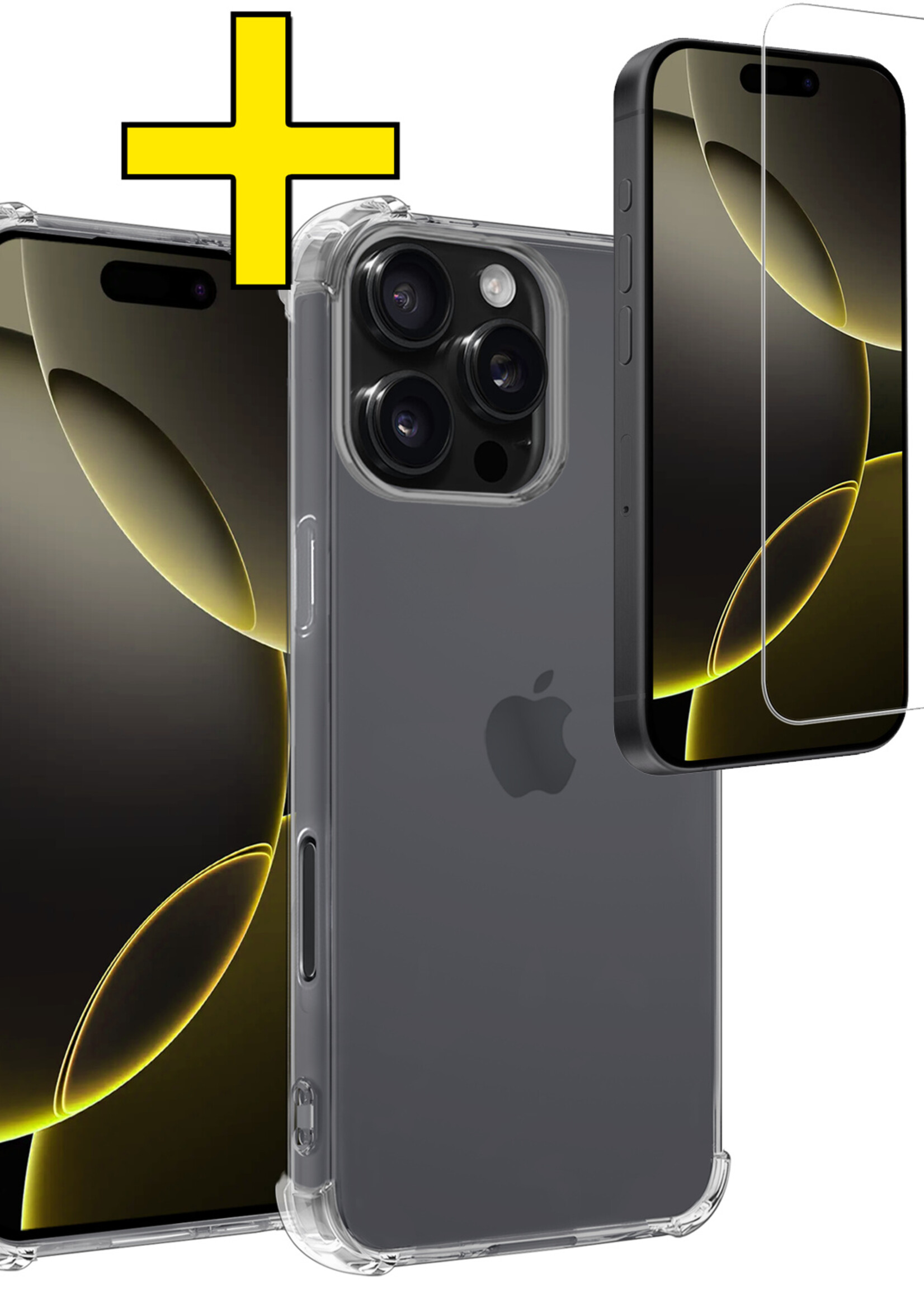 LUQ Hoesje Geschikt voor iPhone 16 Pro Hoesje Case Pashouder Cover Siliconen Met Screenprotector - Hoes Geschikt voor iPhone 16 Pro Hoesje Met Kaarthouder- Transparant