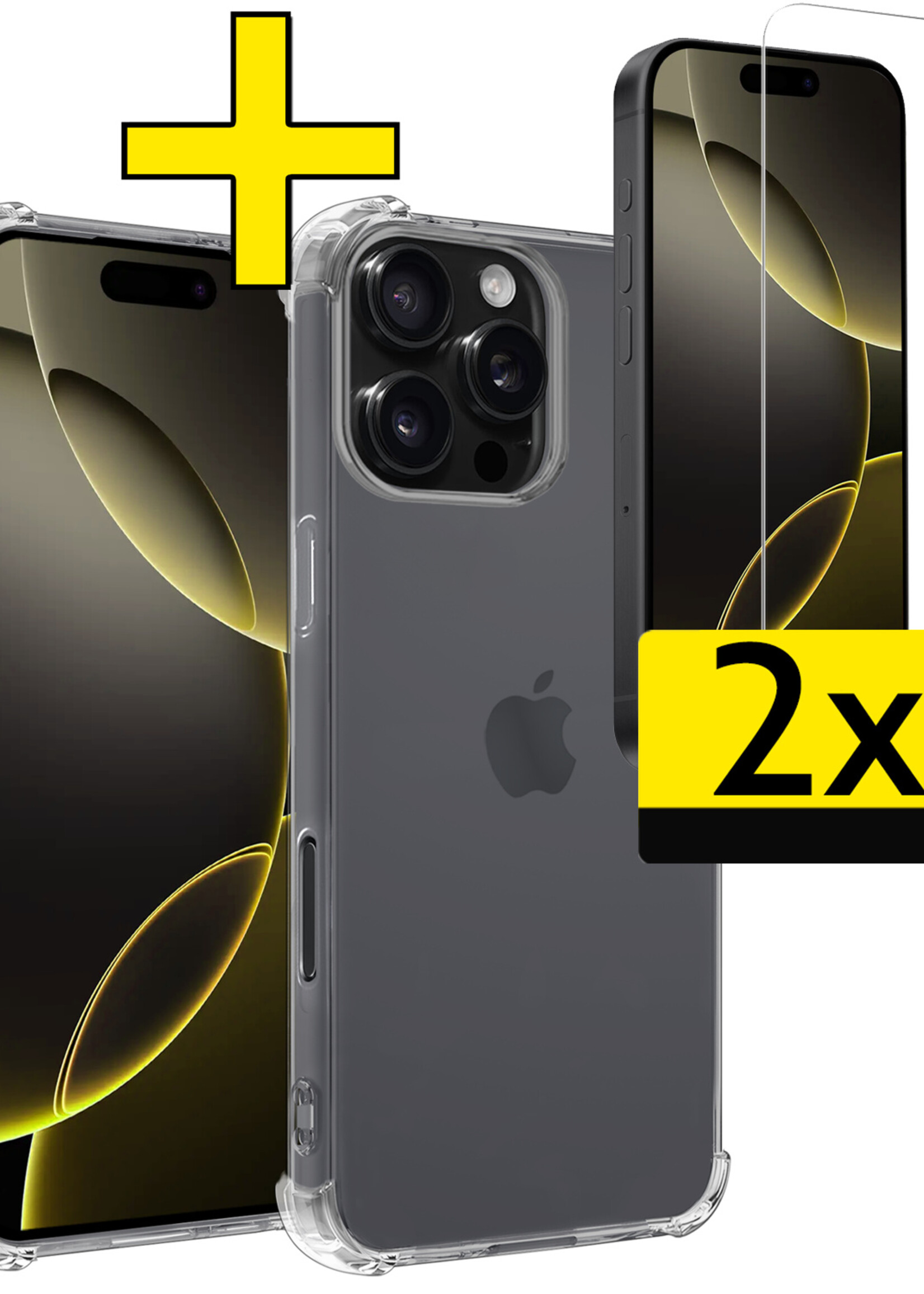 LUQ Hoesje Geschikt voor iPhone 16 Pro Max Hoesje Case Pashouder Cover Siliconen Met 2x Screenprotector - Hoes Geschikt voor iPhone 16 Pro Max Hoesje Met Kaarthouder- Transparant