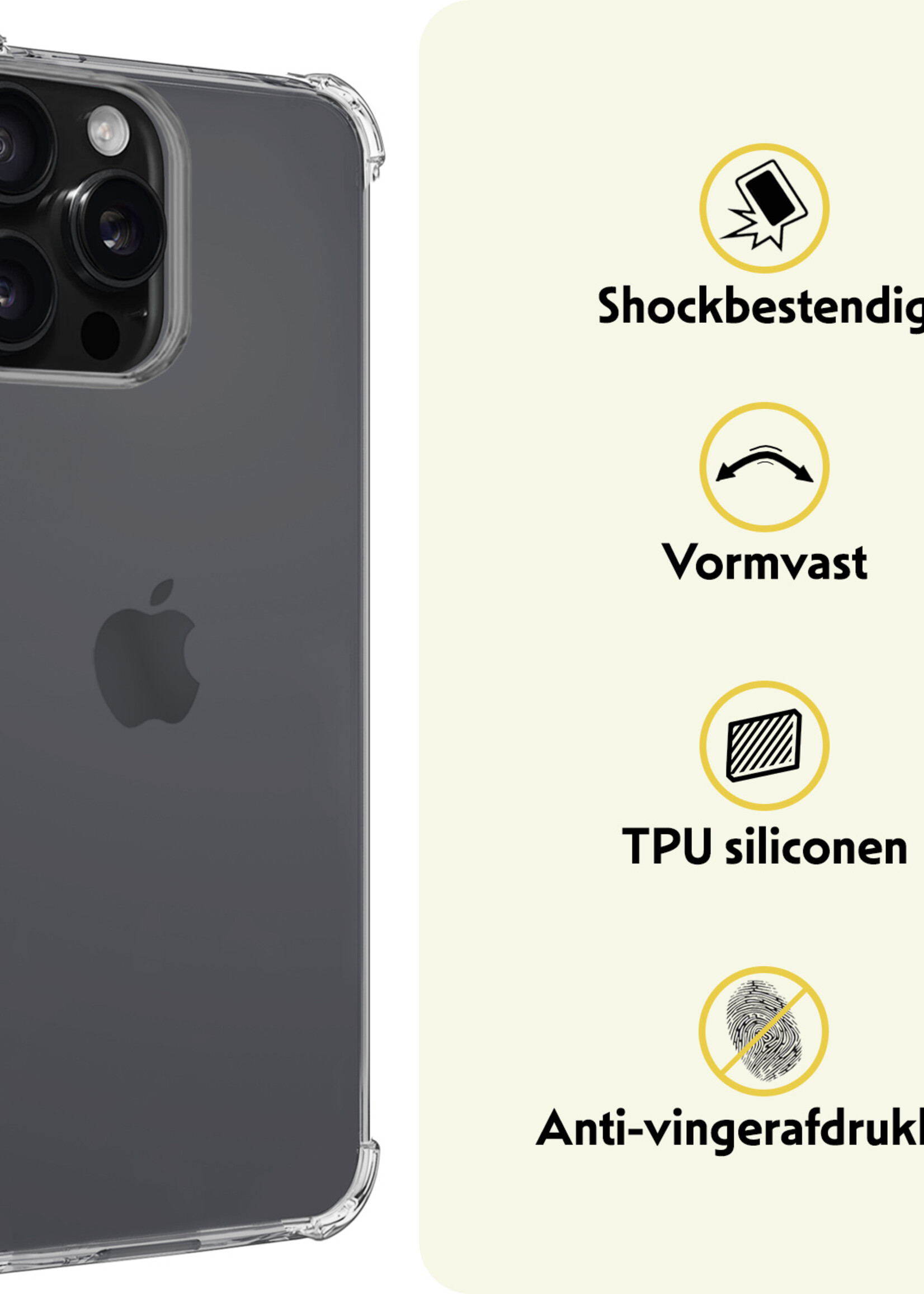LUQ Hoesje Geschikt voor iPhone 16 Pro Max Hoesje Case Pashouder Cover Siliconen Met 2x Screenprotector - Hoes Geschikt voor iPhone 16 Pro Max Hoesje Met Kaarthouder- Transparant