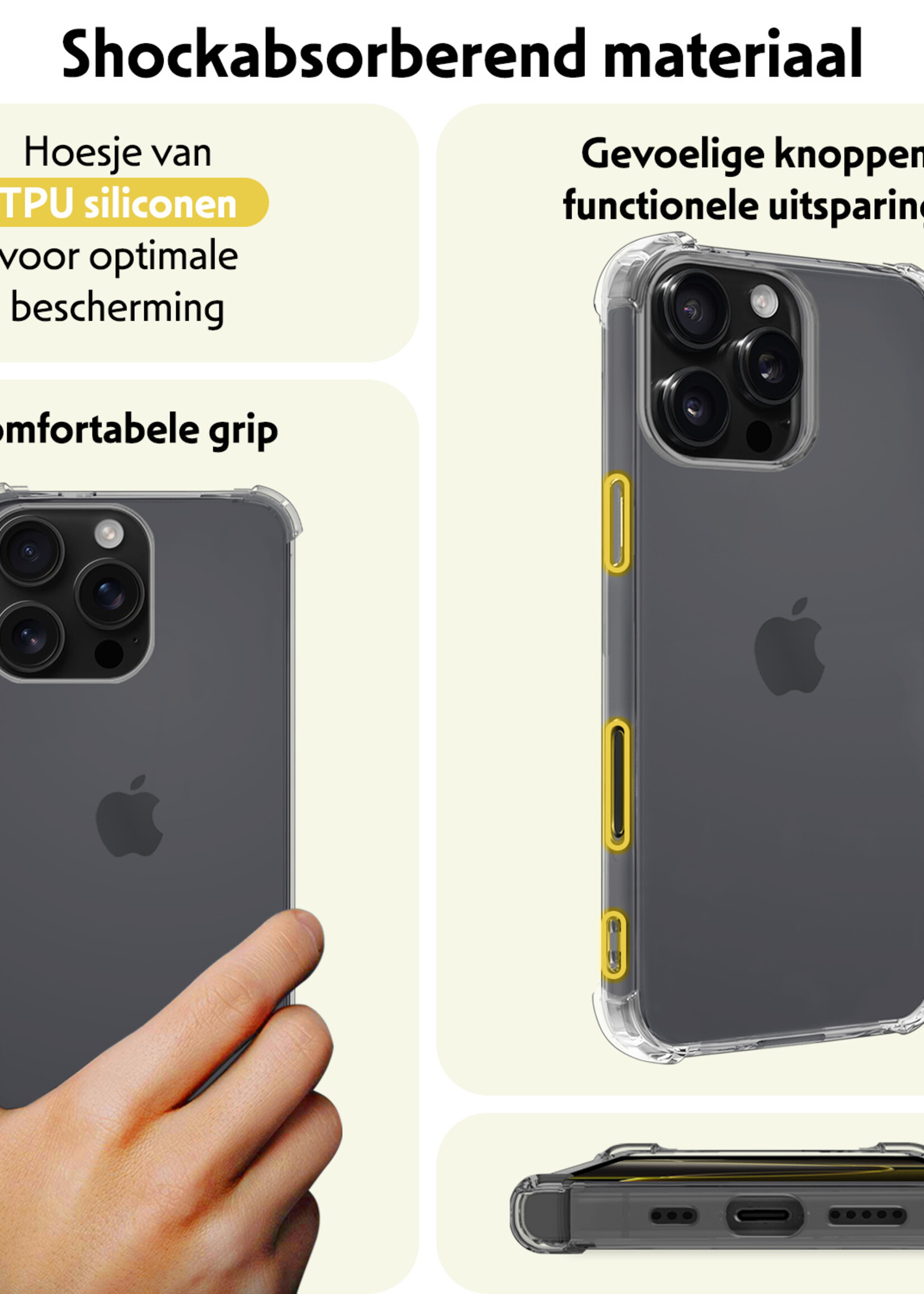 LUQ Hoesje Geschikt voor iPhone 16 Pro Max Hoesje Case Pashouder Cover Siliconen Met 2x Screenprotector - Hoes Geschikt voor iPhone 16 Pro Max Hoesje Met Kaarthouder- Transparant