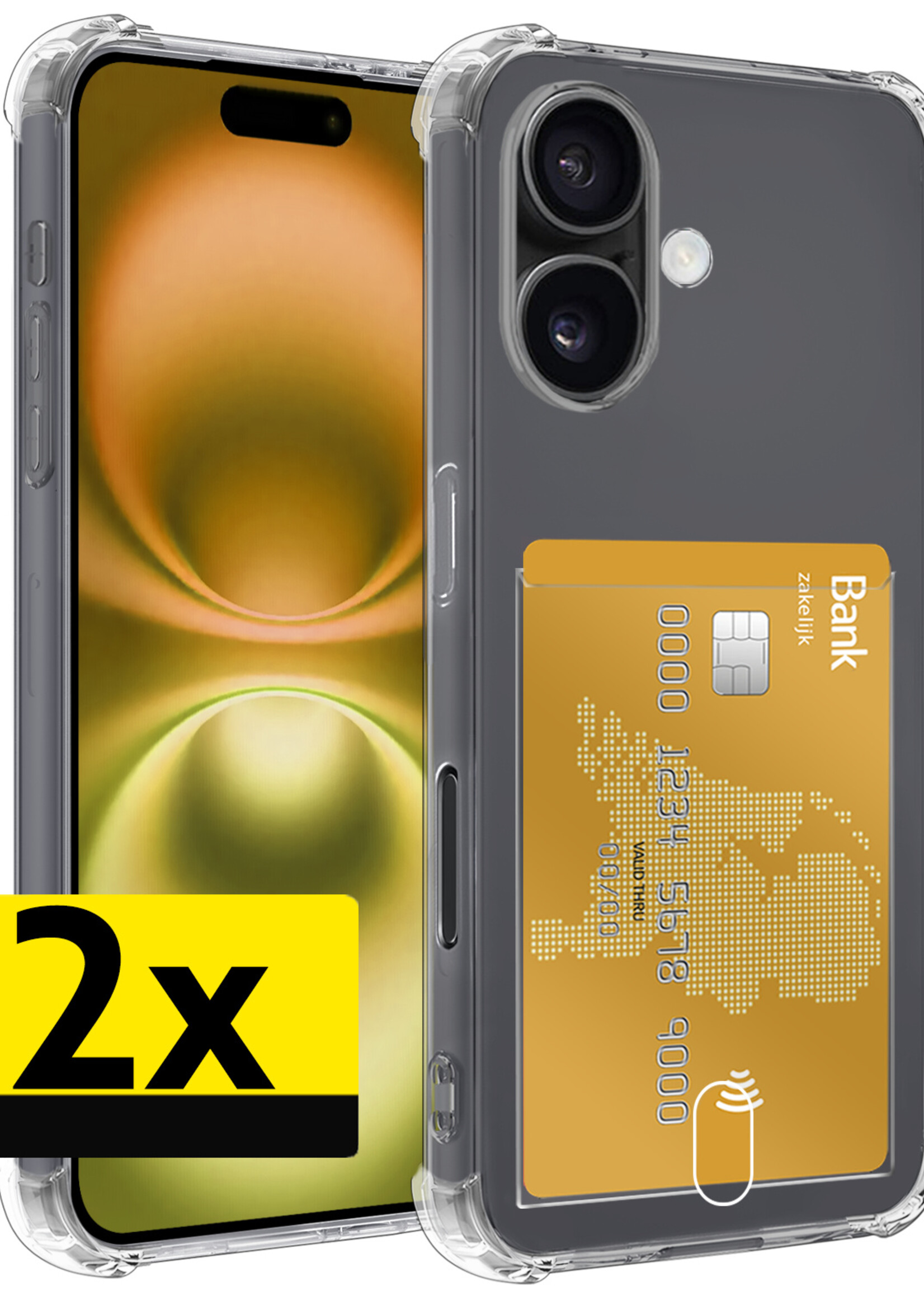 LUQ Hoesje Geschikt voor iPhone 16 Hoesje Shockproof Case Siliconen - Hoes Geschikt voor iPhone 16 Hoes Cover Siliconen - Transparant - 2 Stuks