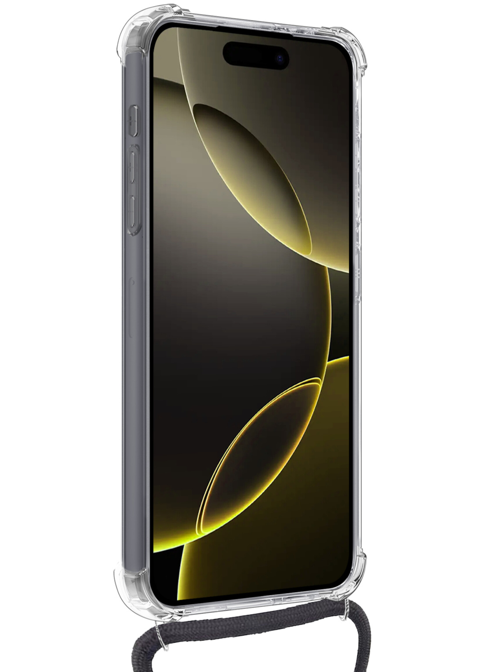 LUQ Hoesje Geschikt voor iPhone 16 Pro Hoesje Shockproof Case Siliconen Hoes Met Koord - Transparant