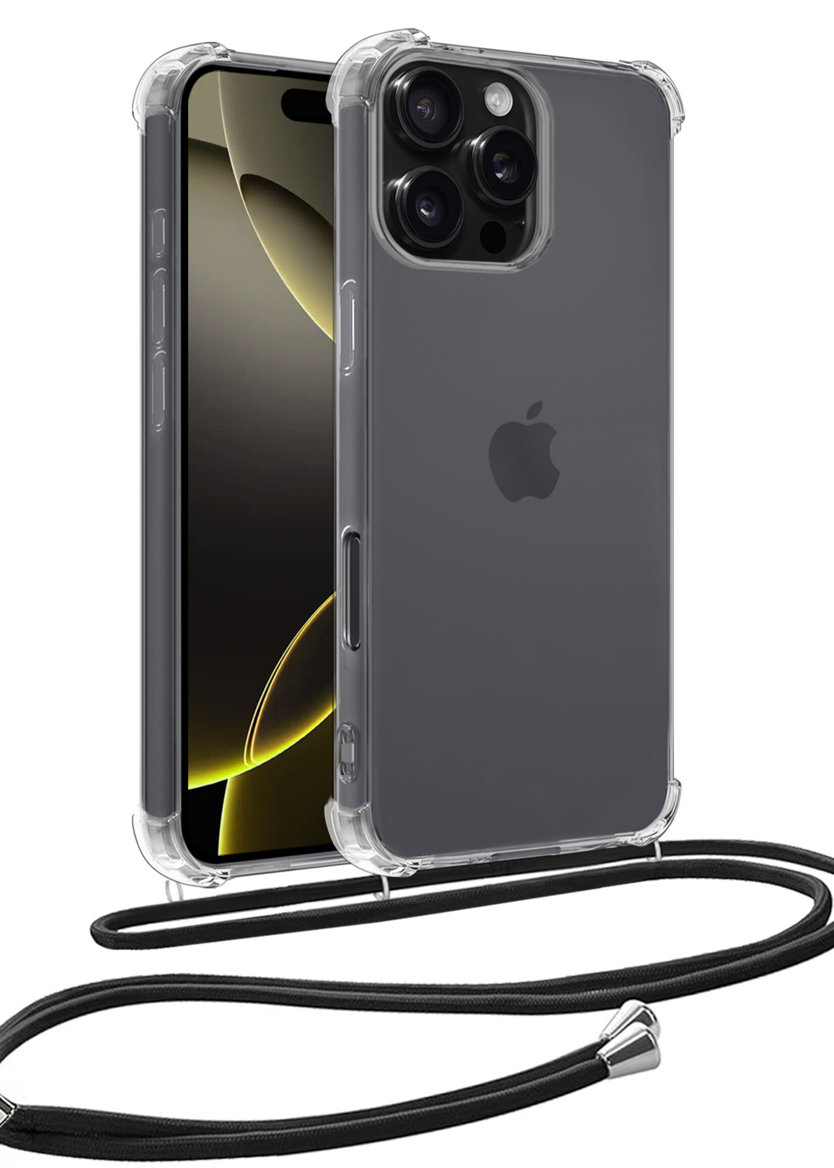 LUQ Hoesje Geschikt voor iPhone 16 Pro Max Hoesje Shockproof Case Siliconen Hoes Met Koord - Transparant