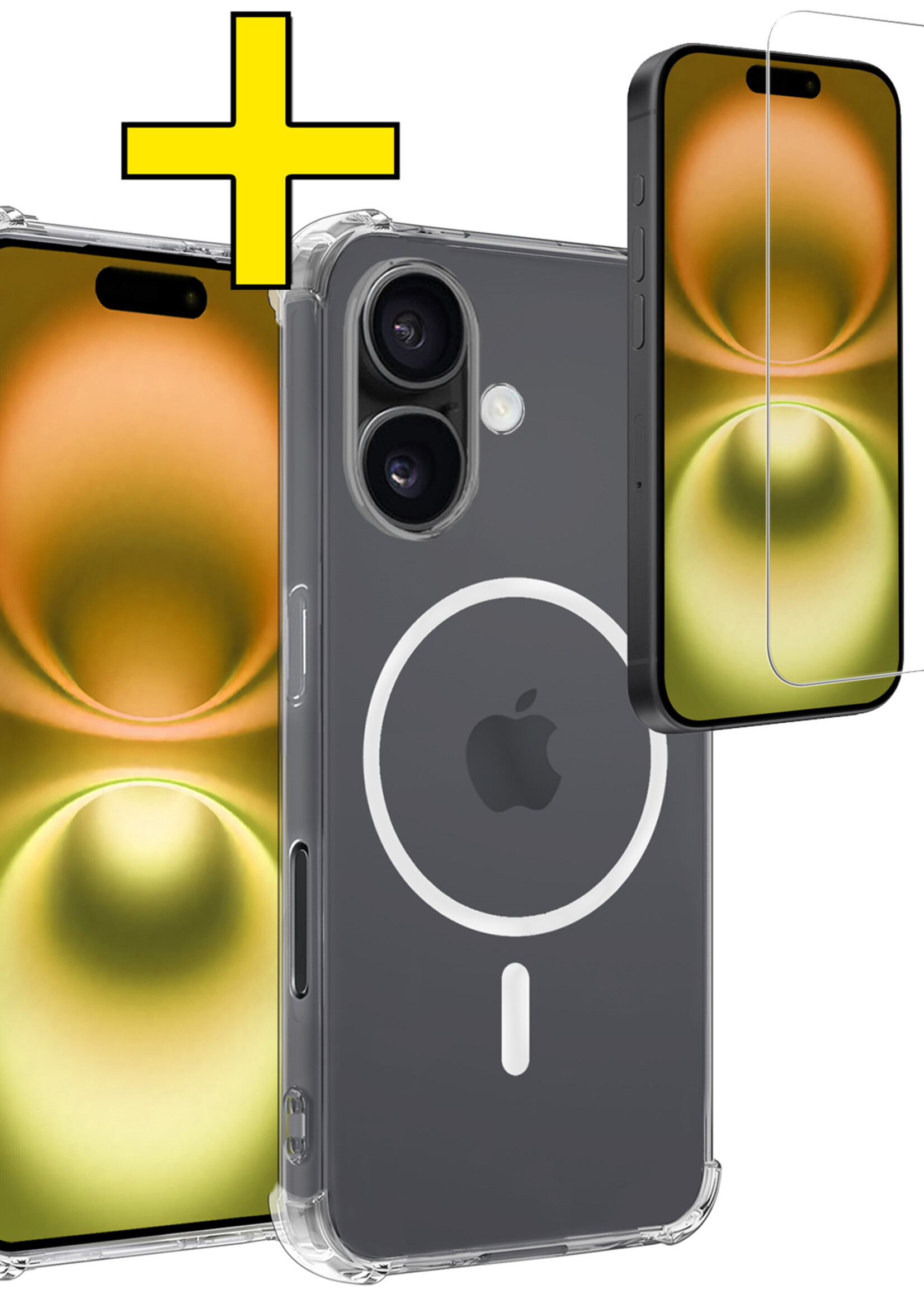 LUQ Hoesje Geschikt voor iPhone 16 Hoesje Geschikt voor Magsafe Siliconen Shock Proof Case Met Screenprotector - Transparant