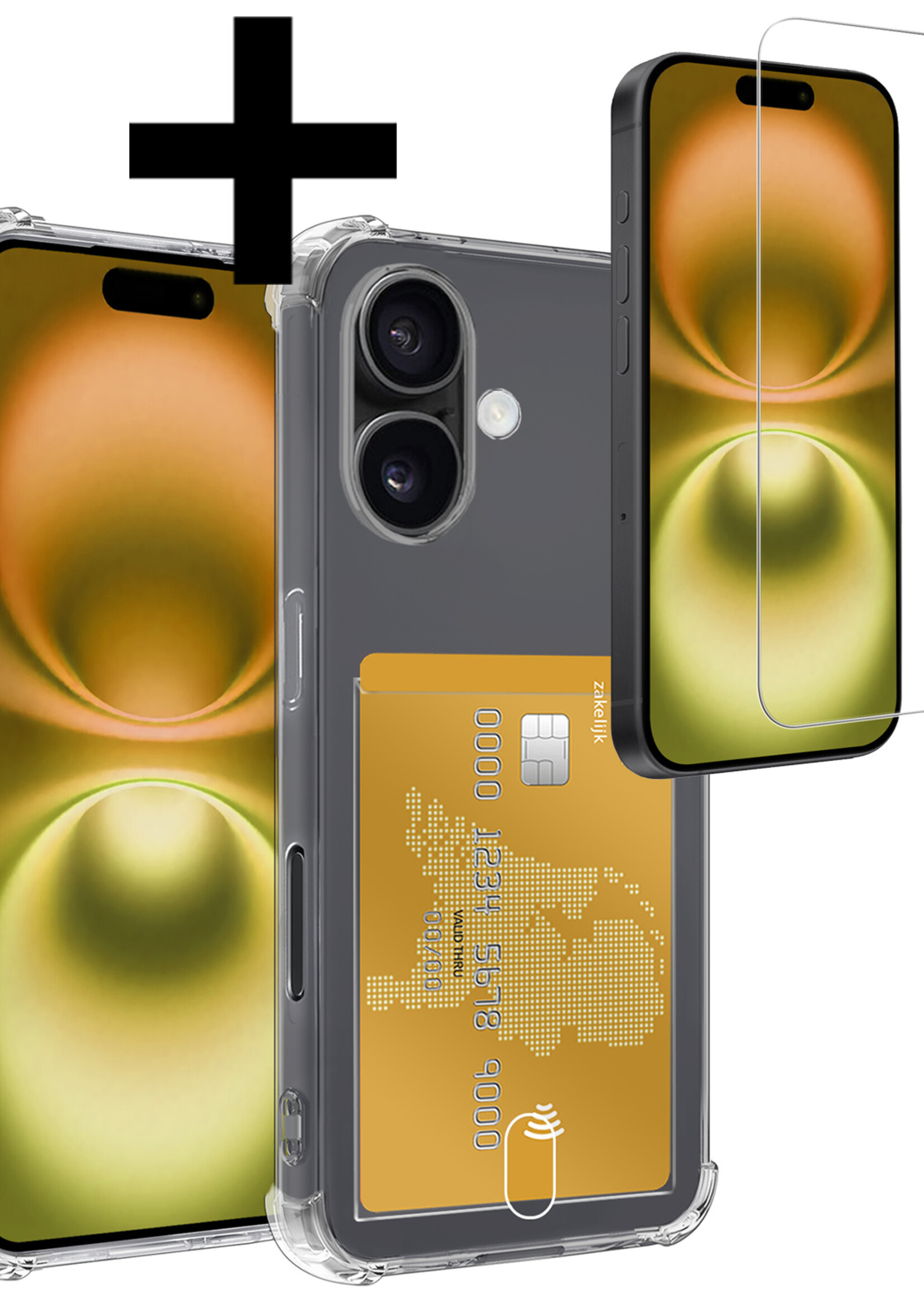 LUQ Hoesje Geschikt voor iPhone 16 Plus Hoesje Shockproof Case Siliconen Met Screenprotector - Hoes Geschikt voor iPhone 16 Plus Hoes Cover Siliconen - Transparant