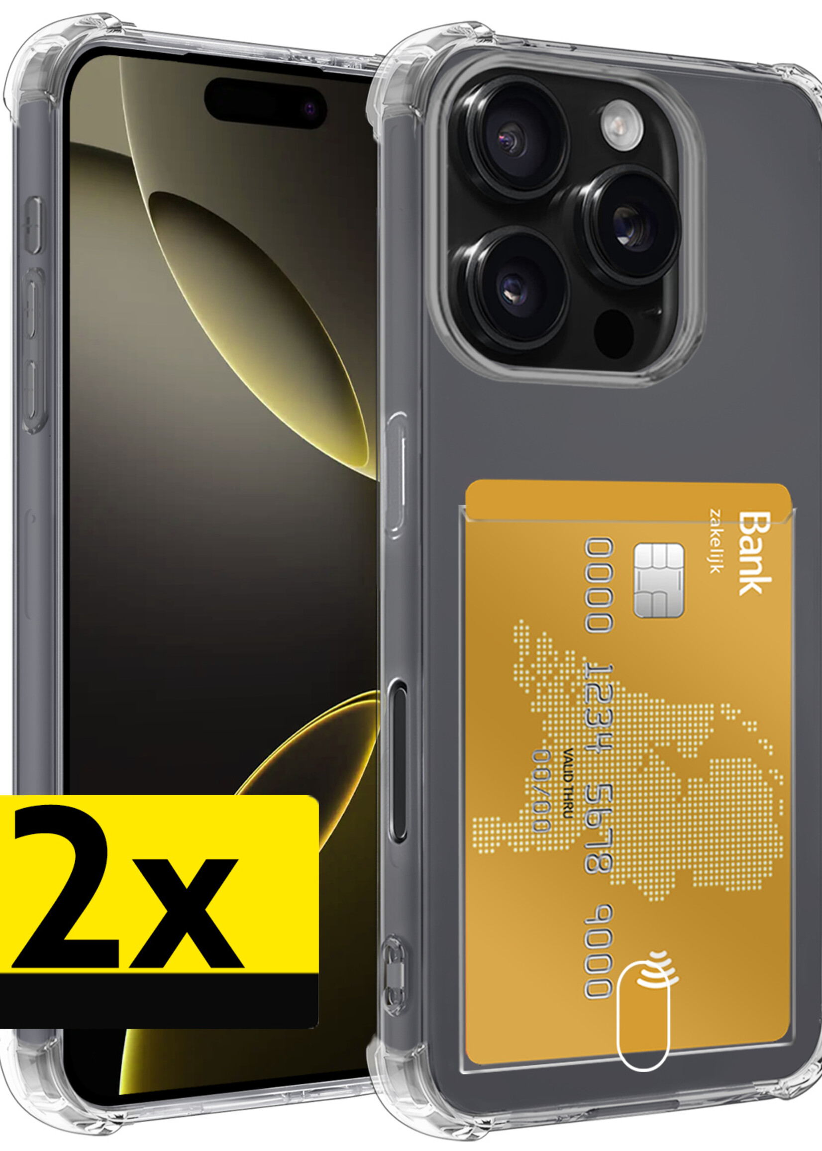 LUQ Hoesje Geschikt voor iPhone 16 Pro Hoesje Shockproof Case Siliconen - Hoes Geschikt voor iPhone 16 Pro Hoes Cover Siliconen - Transparant - 2 Stuks