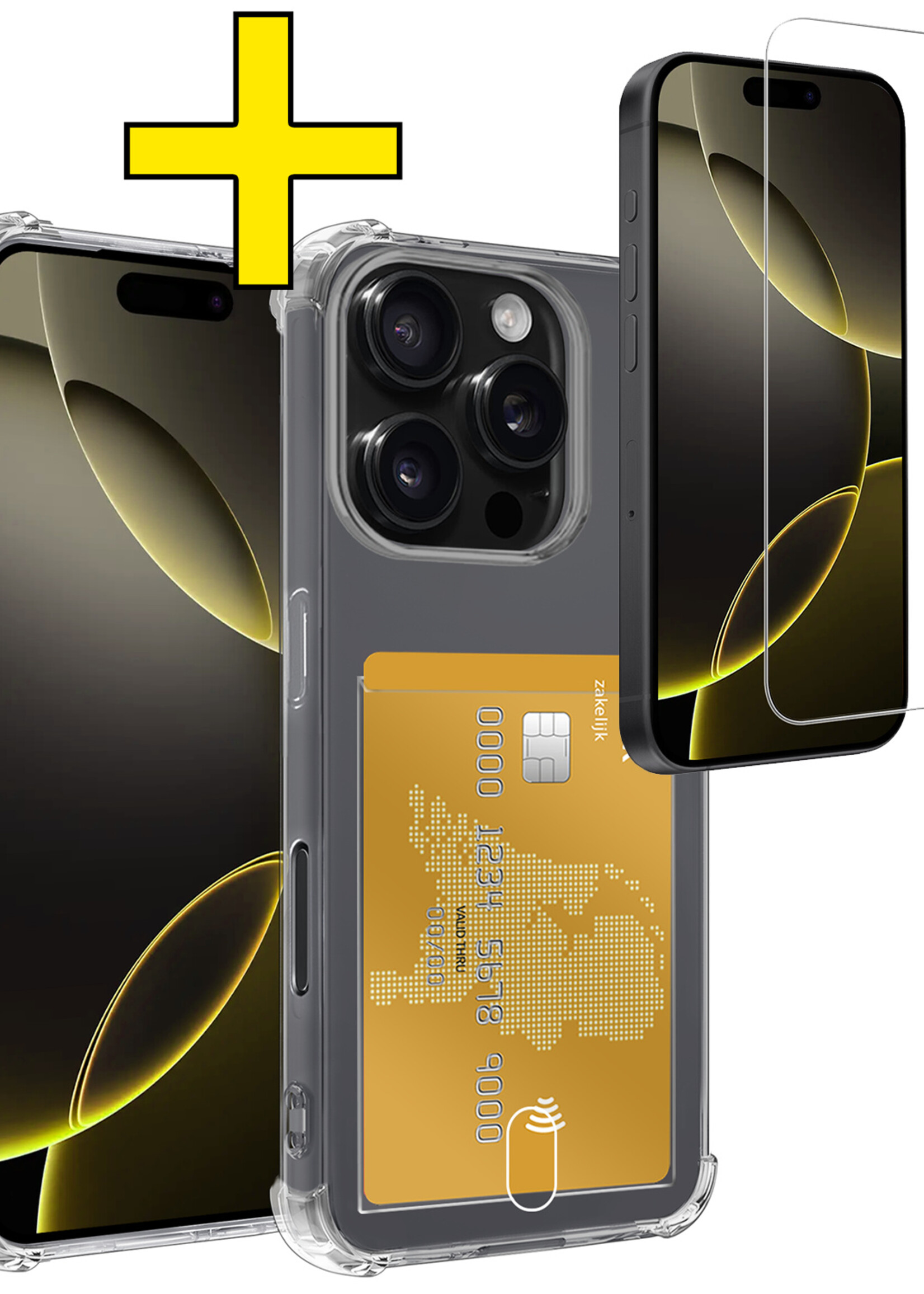 LUQ Hoesje Geschikt voor iPhone 16 Pro Hoesje Shockproof Case Siliconen Met Screenprotector - Hoes Geschikt voor iPhone 16 Pro Hoes Cover Siliconen - Transparant