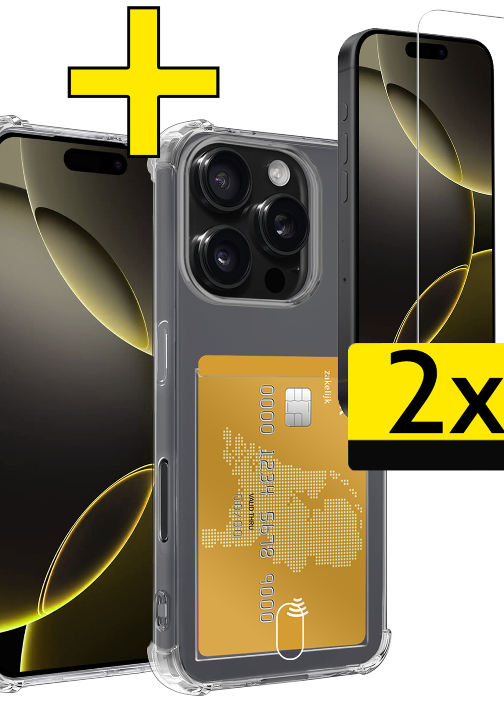 LUQ Hoesje Geschikt voor iPhone 16 Pro Max Hoesje Shockproof Case Siliconen Met 2x Screenprotector - Hoes Geschikt voor iPhone 16 Pro Max Hoes Cover Siliconen - Transparant