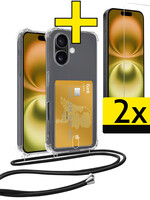LUQ LUQ iPhone 16 Hoesje Pashouder met Koord Met 2x Screenprotector