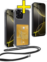 LUQ LUQ iPhone 16 Pro Max Hoesje Pashouder met Koord Met Screenprotector
