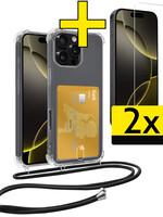 LUQ LUQ iPhone 16 Pro Max Hoesje Pashouder met Koord Met 2x Screenprotector